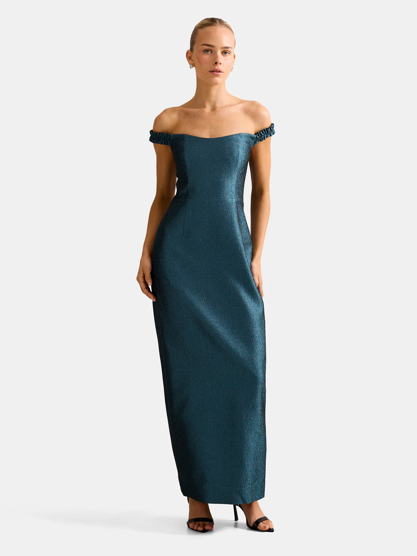 Mindy Bardot Ruffle Midi Dress Green - Image 4