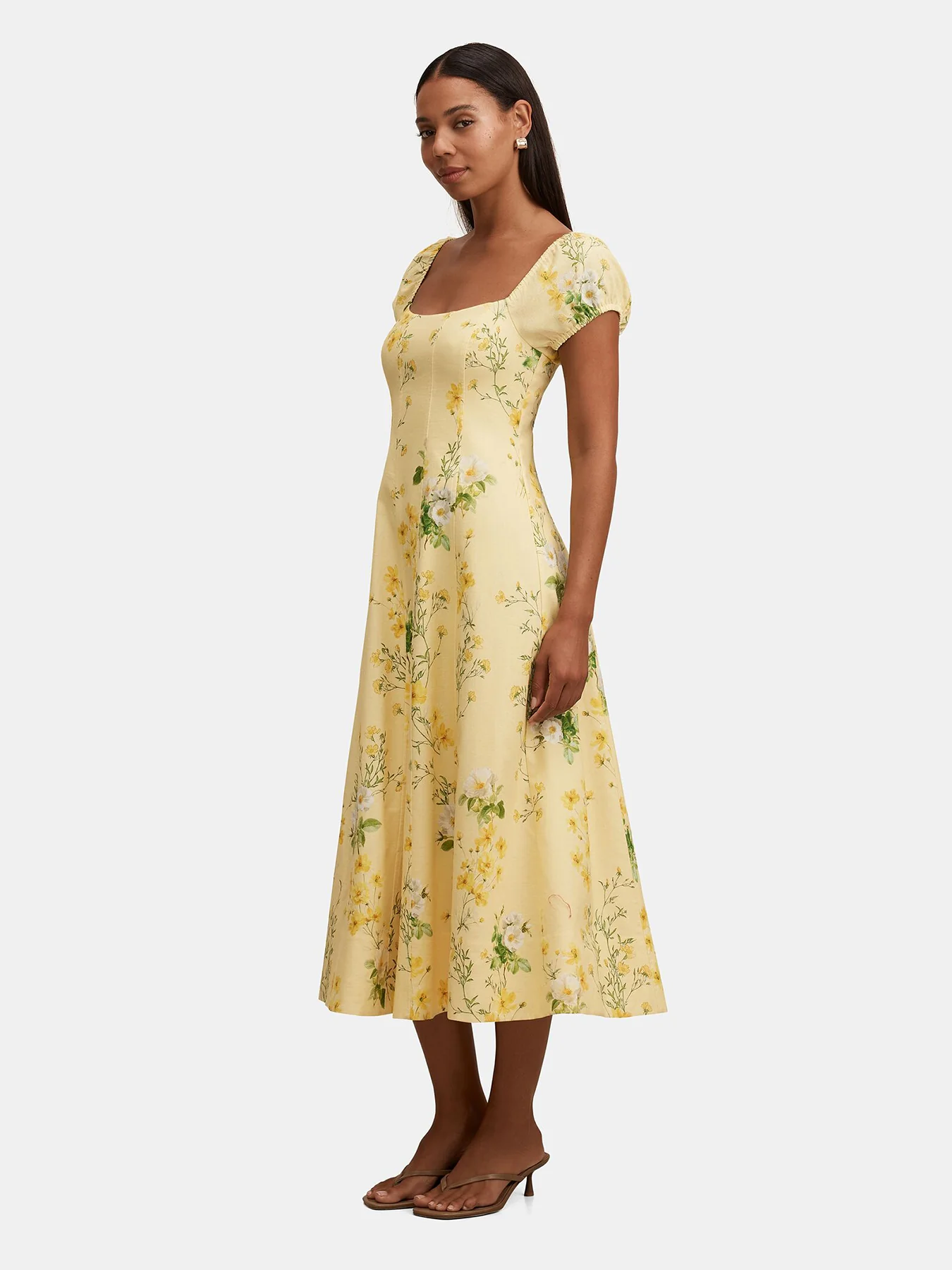 Sadie Cap Sleeve Midi Dress Printed Yellow - Image 5