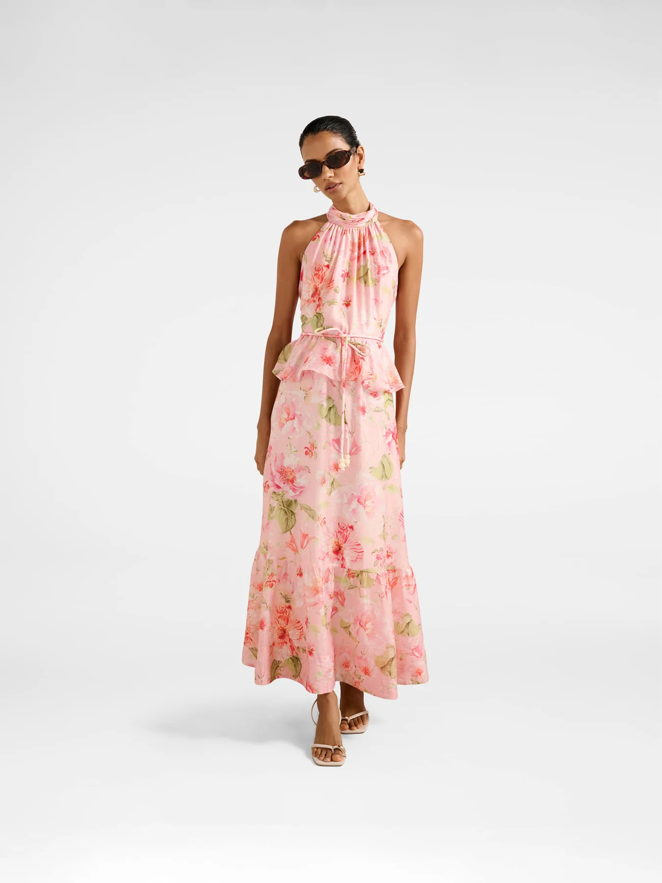 Serena Petite Halter Neck Peplum Midi Dress - Image 2