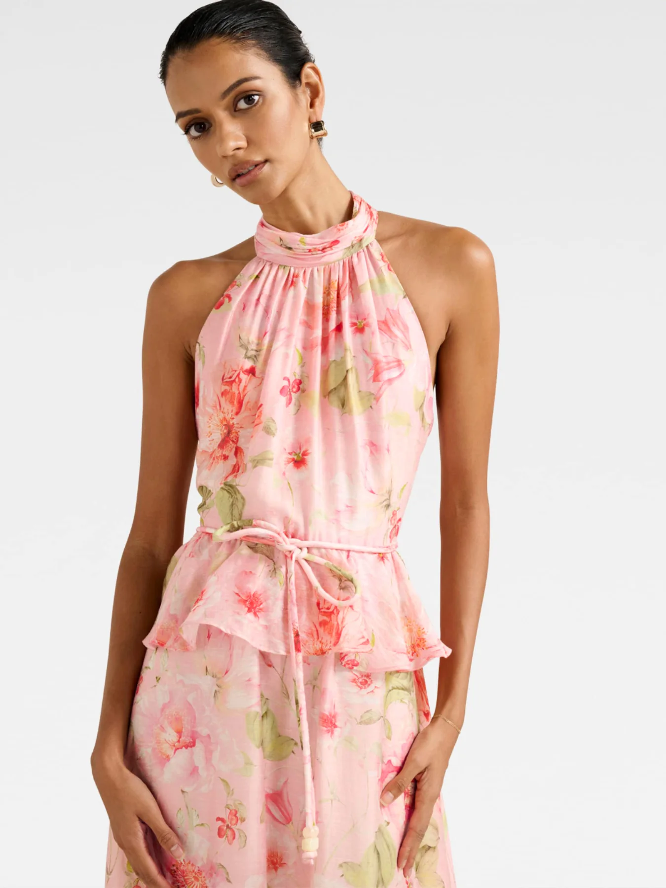 Serena Petite Halter Neck Peplum Midi Dress - Image 4