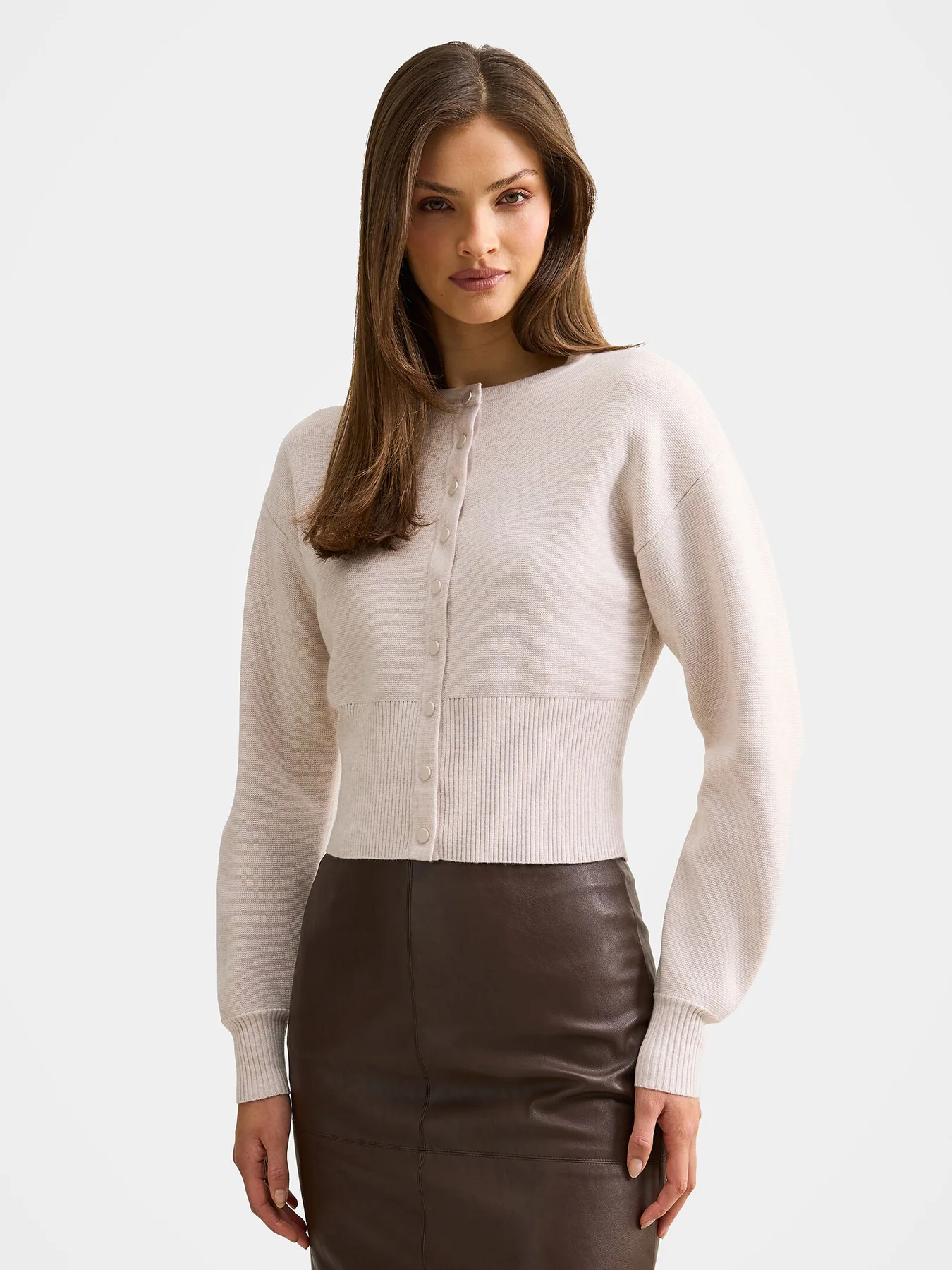 Lara Sculpted Cardigan Marled Oat - Image 4