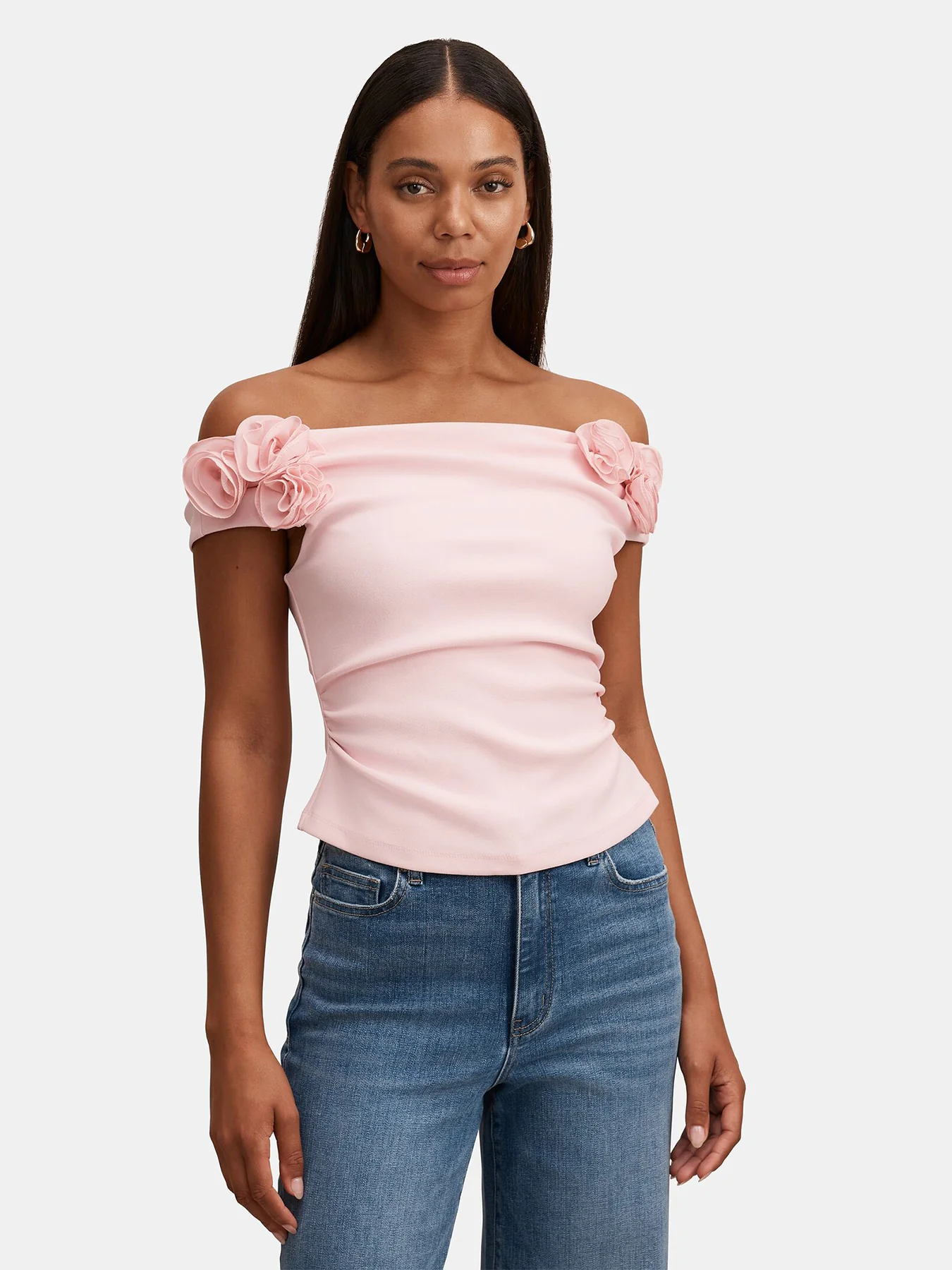 Cara Rosette Bardot Top Pink - Image 4