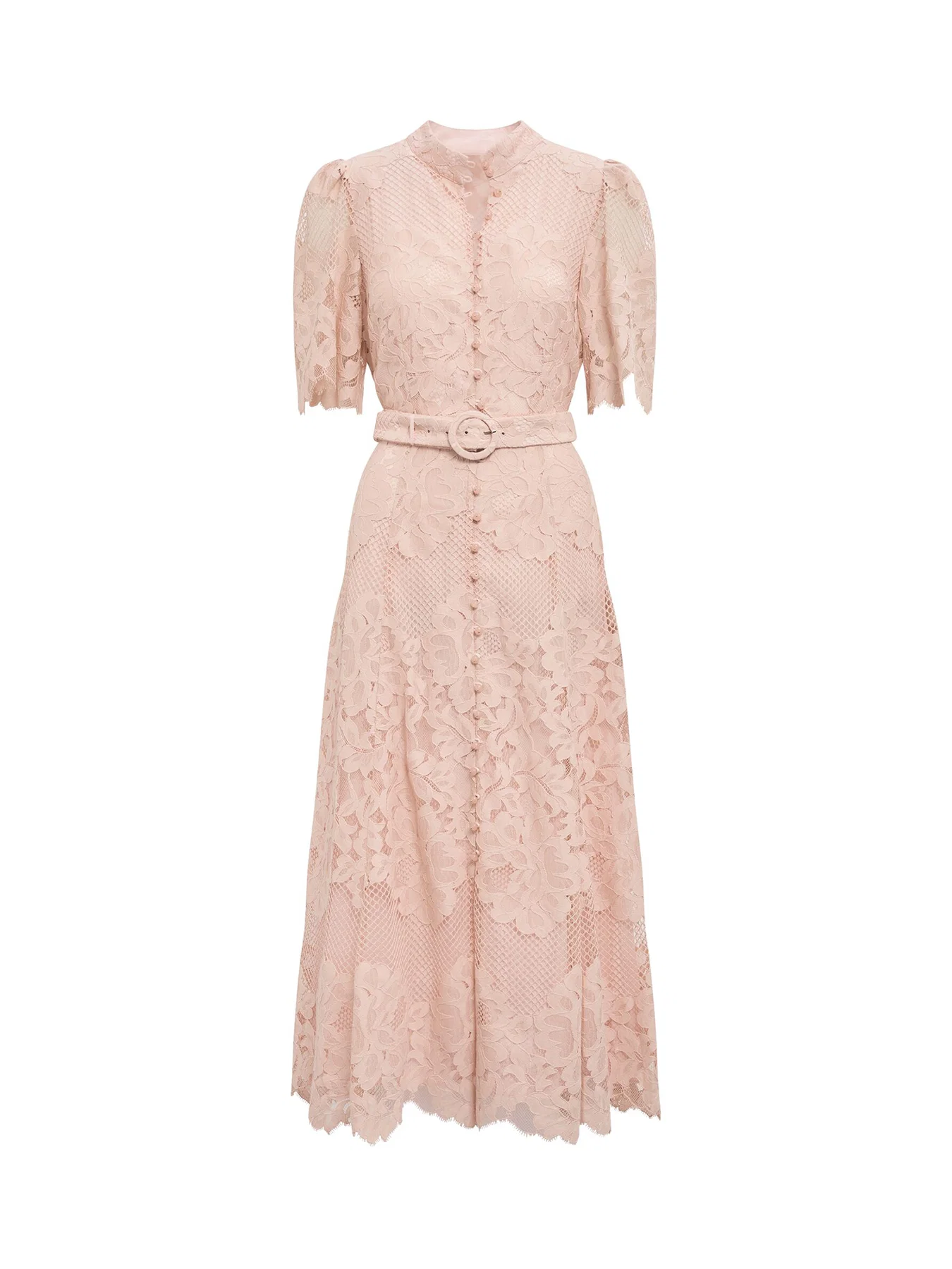 Liberty Flutter Sleeve Lace Midi Dress Pink