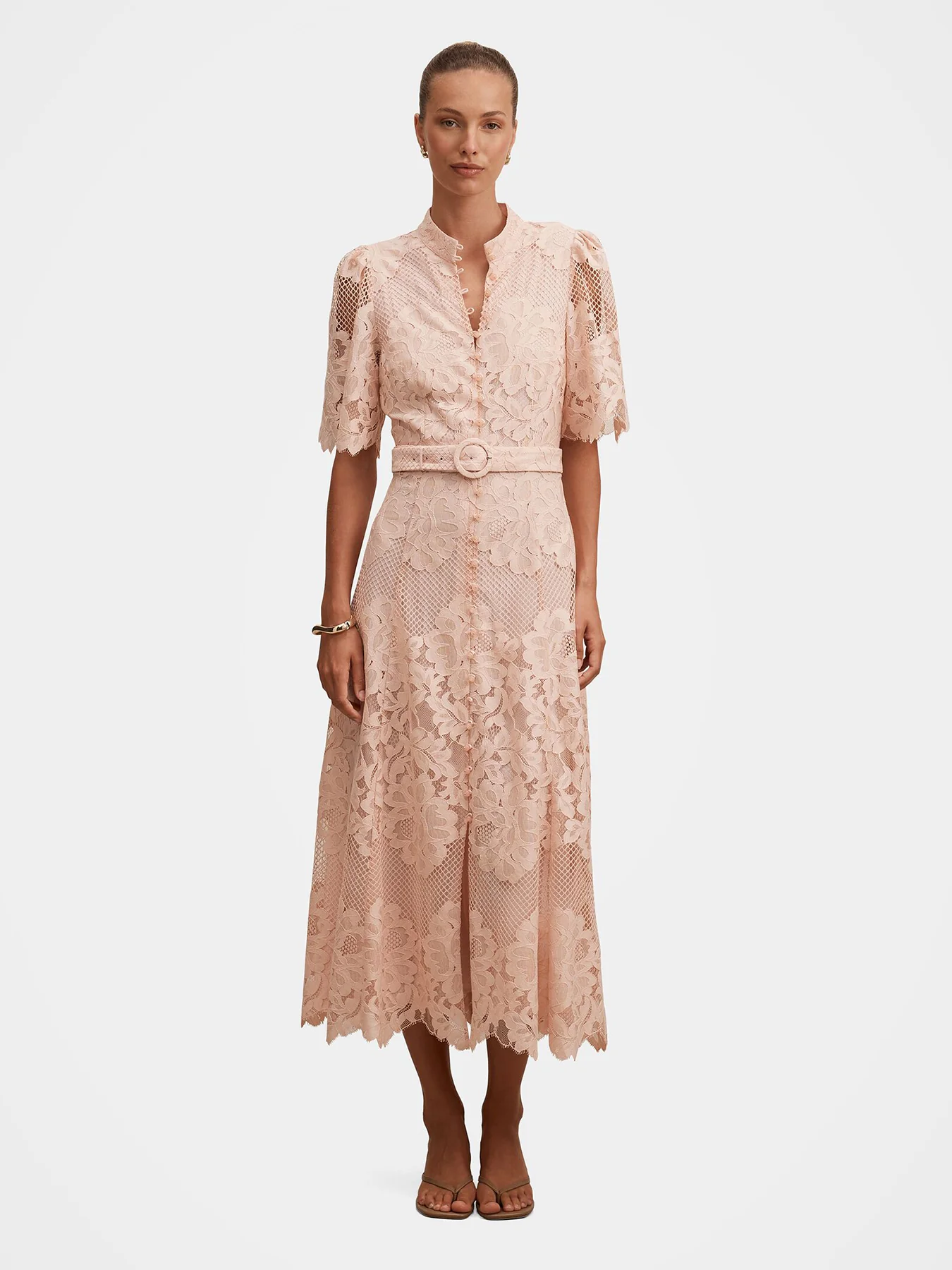 Liberty Flutter Sleeve Lace Midi Dress Pink - Image 5
