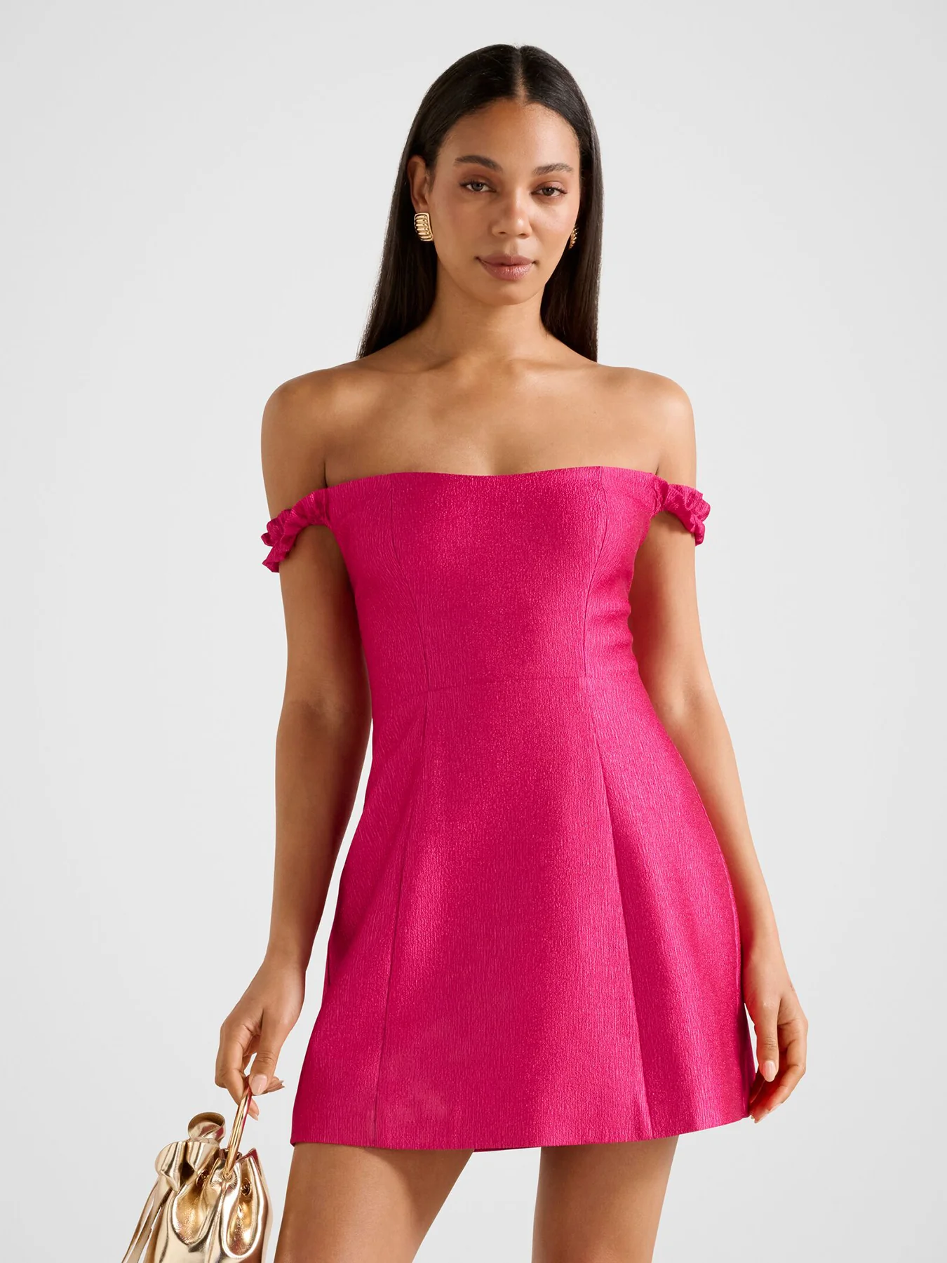 Mandy Bardot Ruffle Mini Dress Pink - Image 4