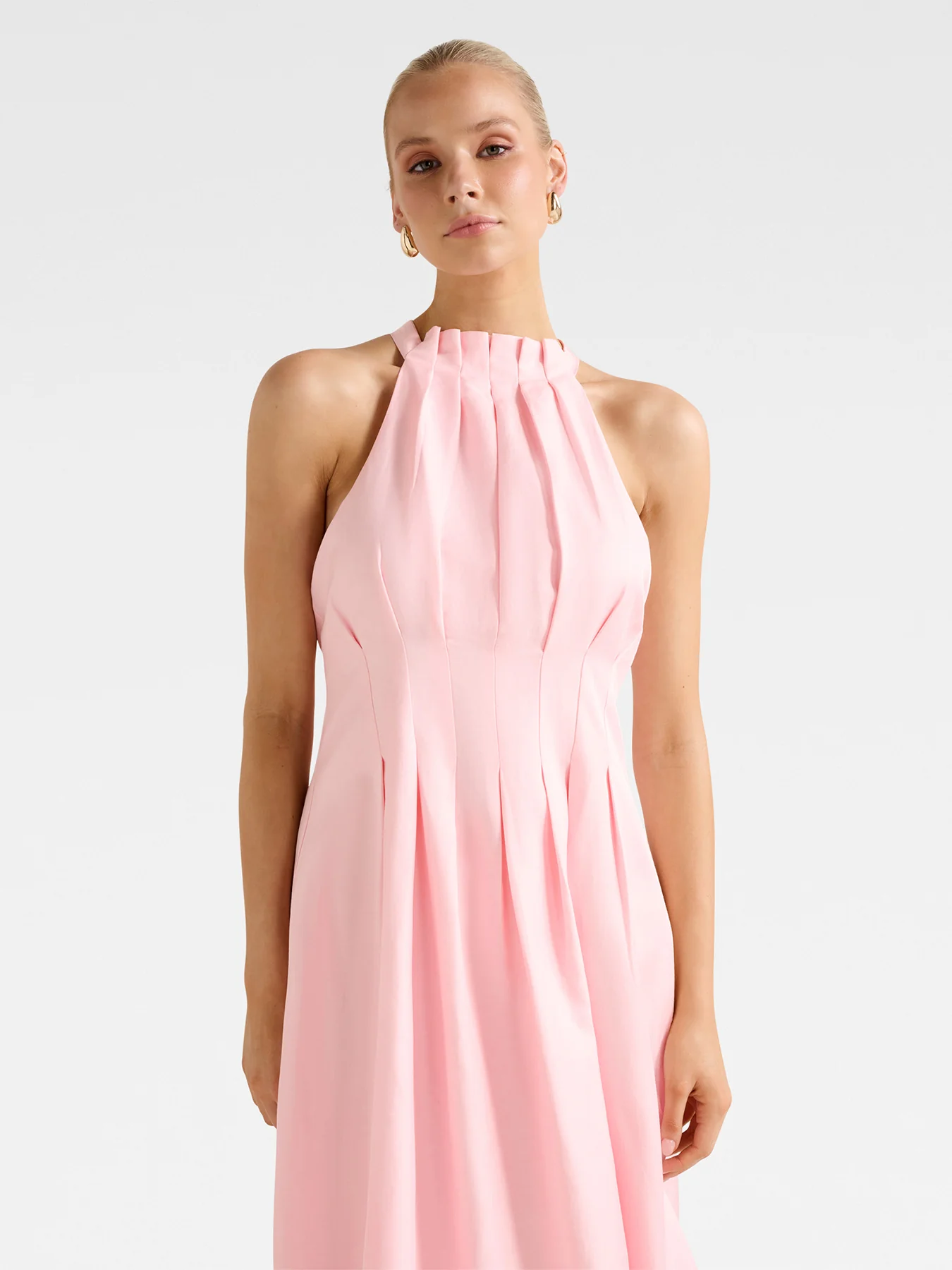 Miller Pleated Halter Neck Midi Dress Pink - Image 4