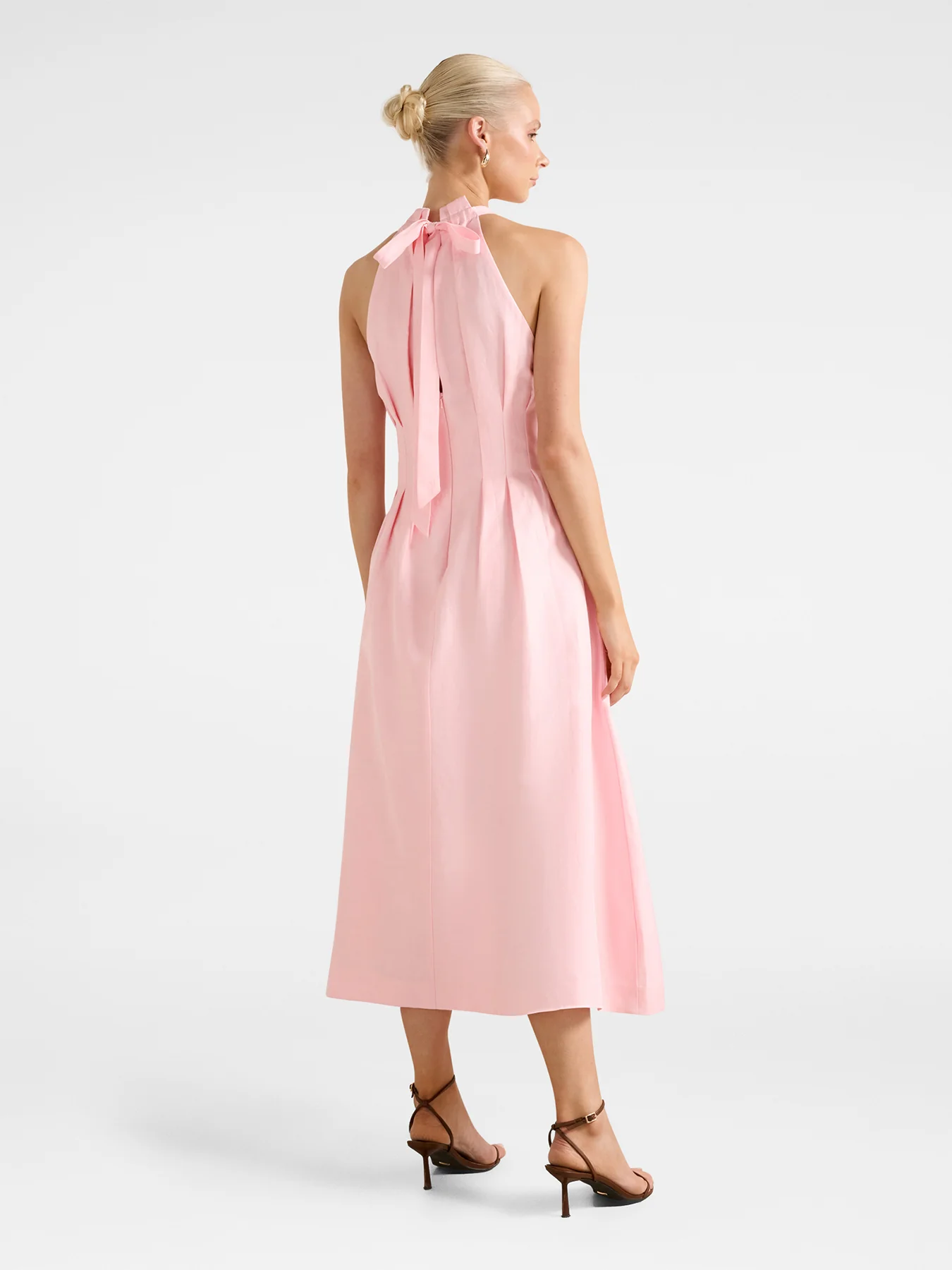 Miller Pleated Halter Neck Midi Dress Pink - Image 5