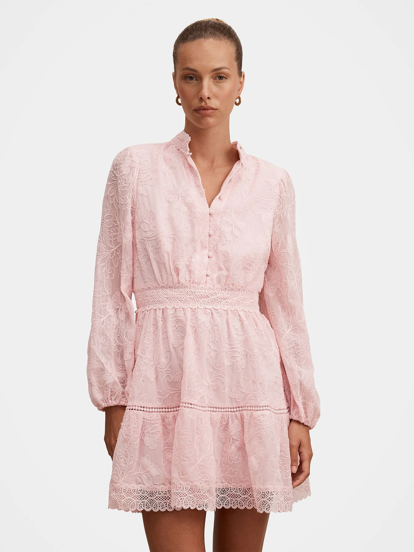Thalia Embroidered Skater Mini Dress Pink - Image 4