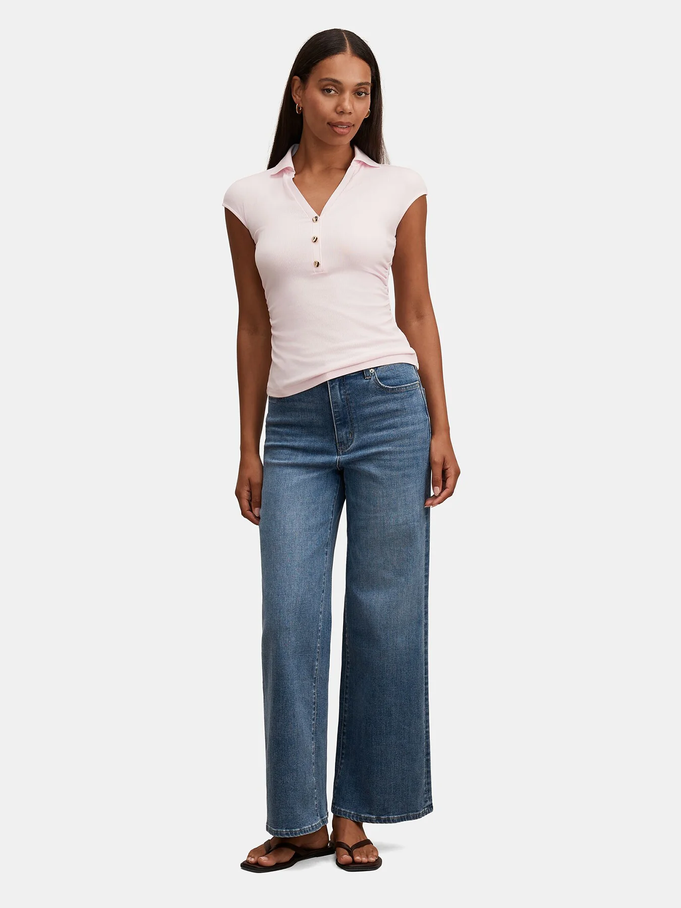 Winnie Extended Shoulder Polo Top Pink - Image 2