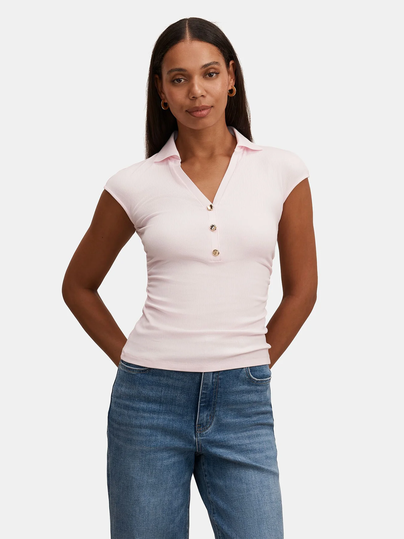 Winnie Extended Shoulder Polo Top Pink - Image 5