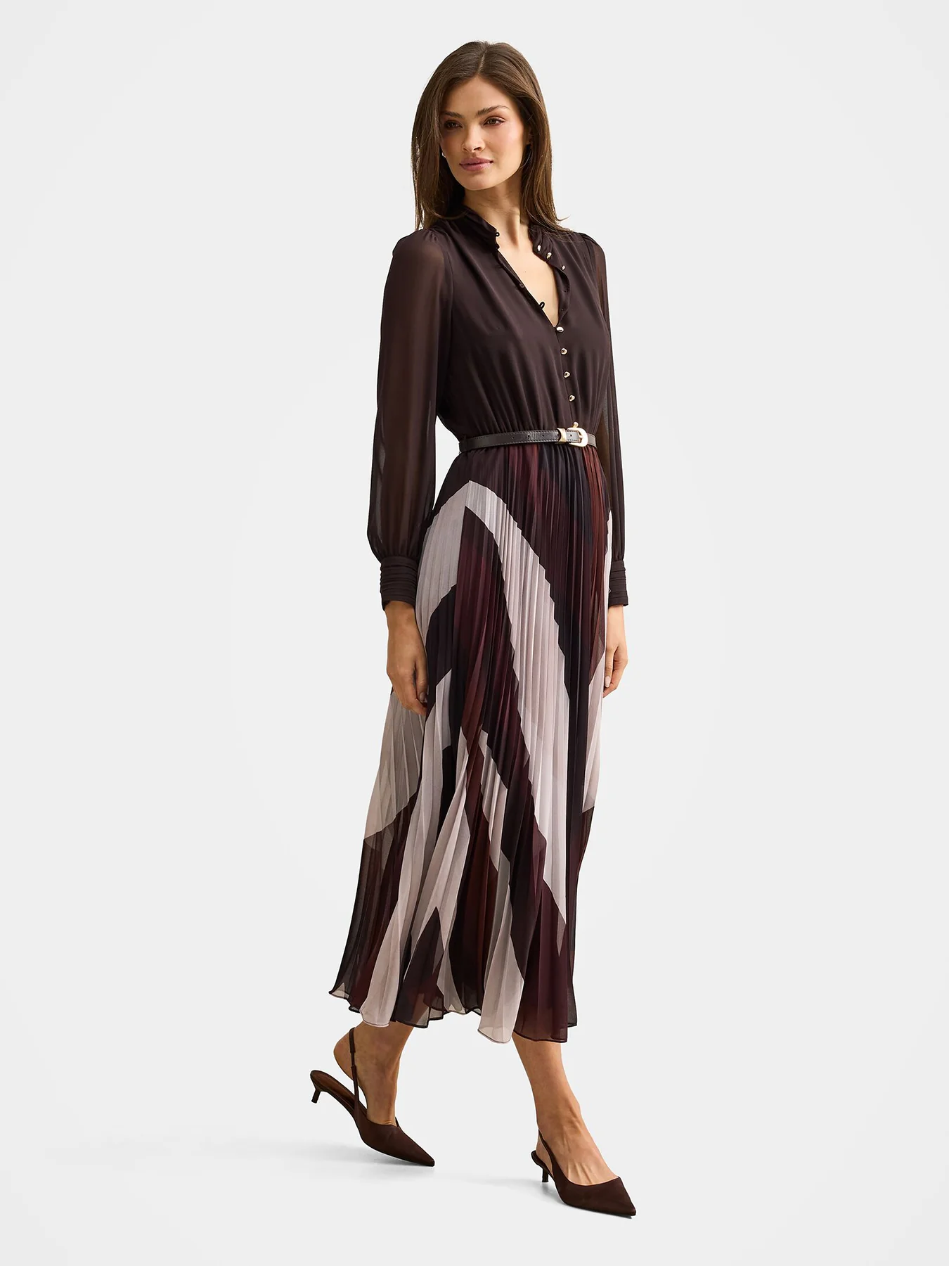 Anya Long Sleeve Pleated Midi Dress - Image 4