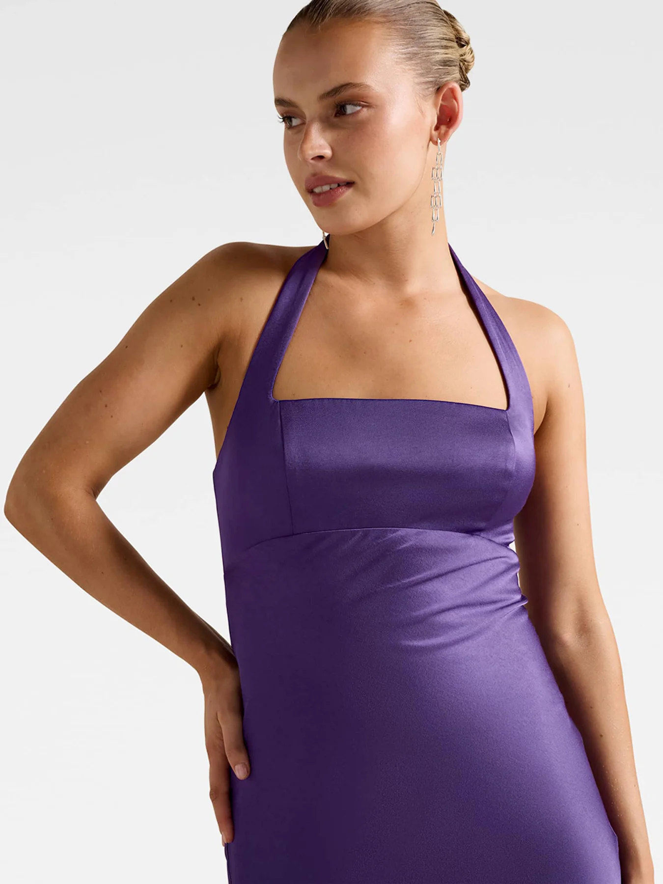 Purple April Open Back Satin Maxi Dress - Image 5
