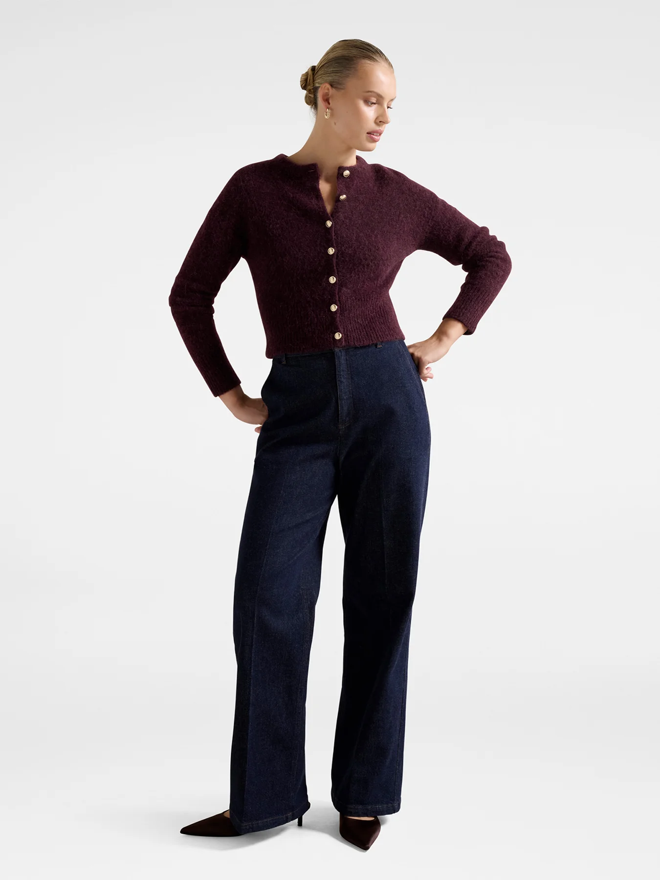 Tilly Crew Neck Cardigan Purple - Image 2