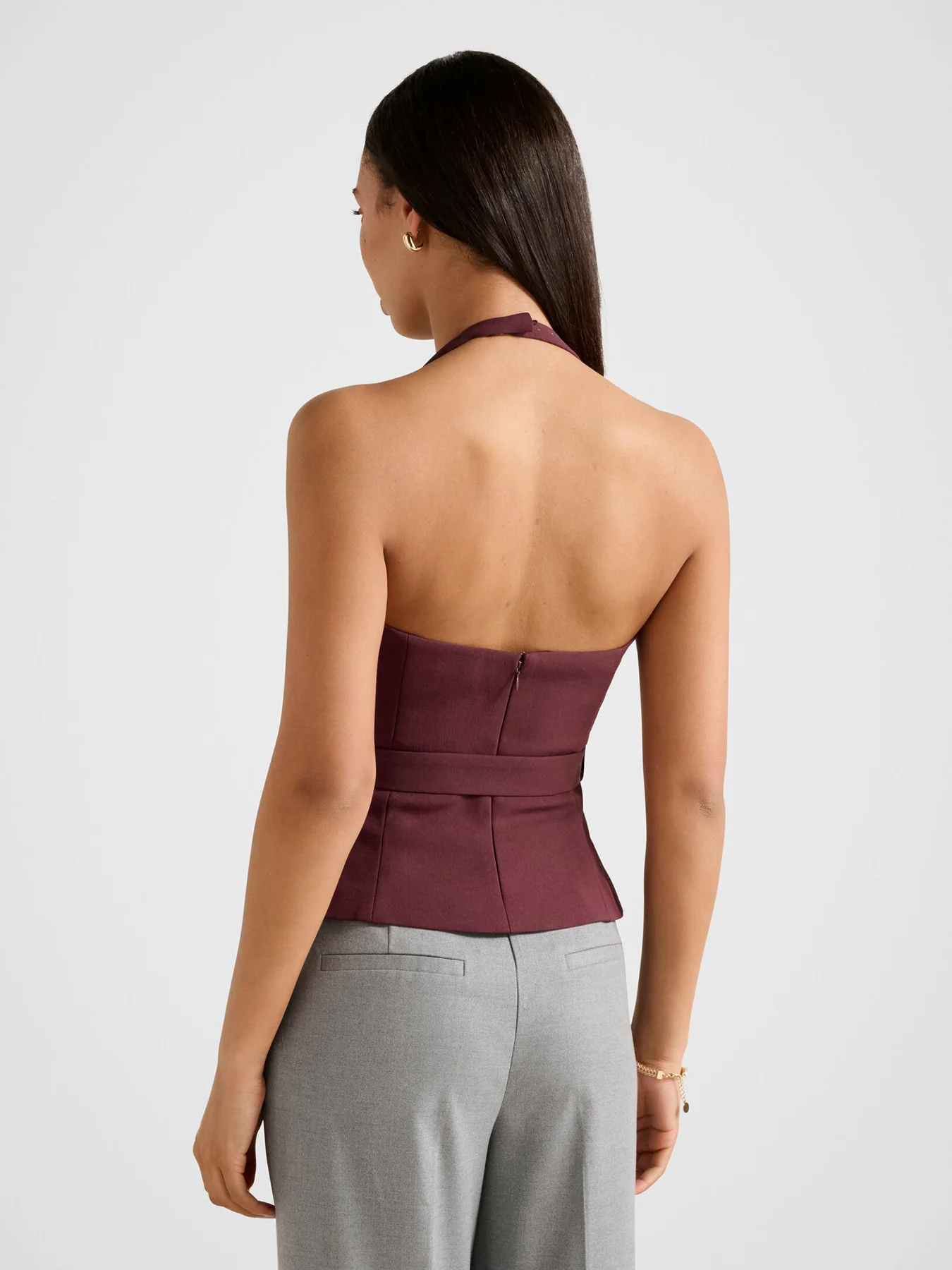 Ellisa Belted Hardware Long Sleeve Top Red - Image 3