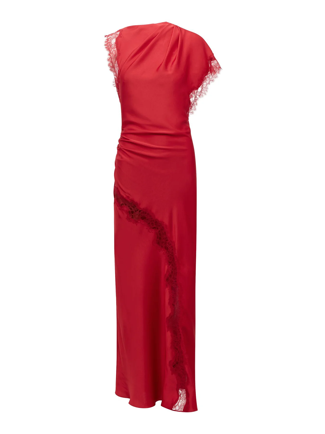 Kody Satin Lace Asymmetric Dress Red