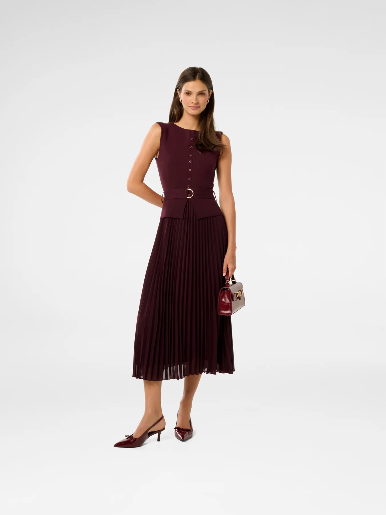 Lelani Pleated Hem Midi Dress Burgundy - Image 2