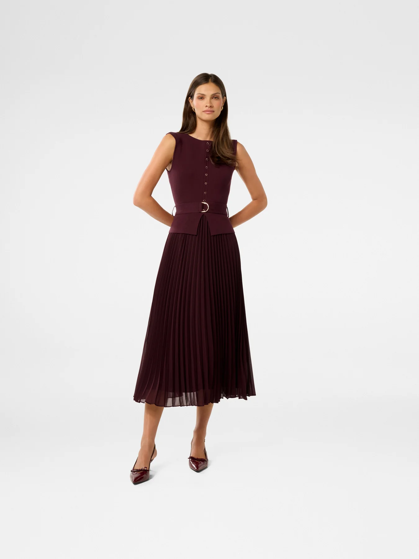 Lelani Pleated Hem Midi Dress Burgundy - Image 4
