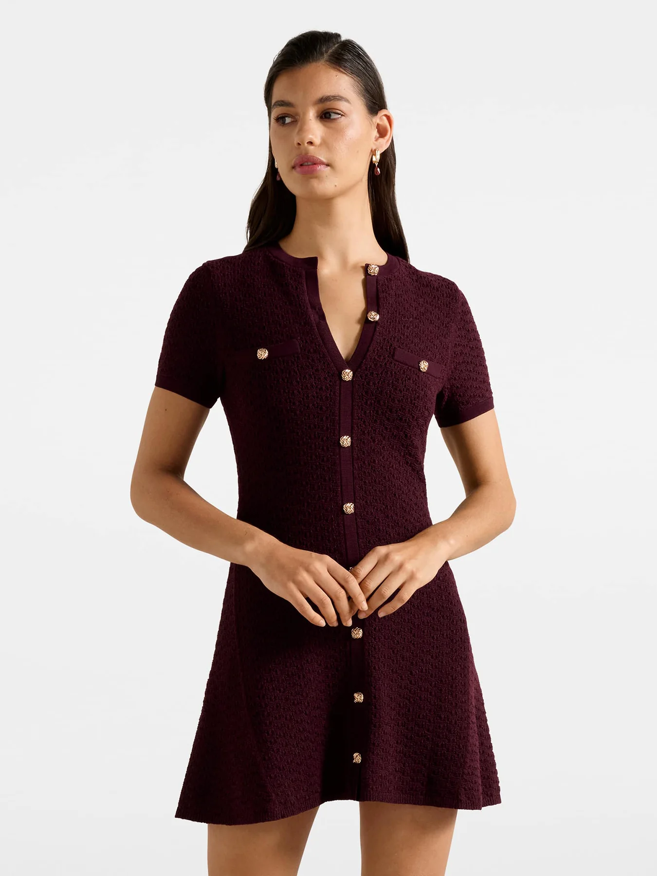 Rosa Stitch Interest Knitted Mini Dress Berry - Image 3