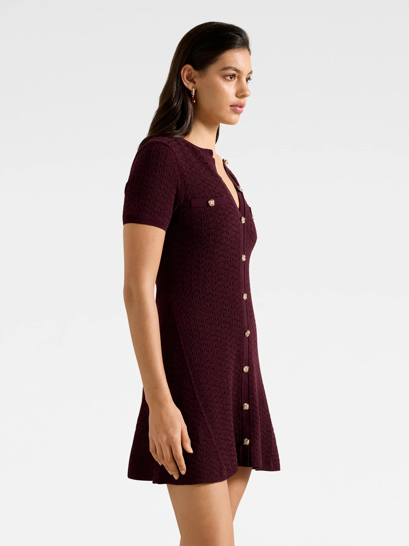 Rosa Stitch Interest Knitted Mini Dress Berry - Image 5