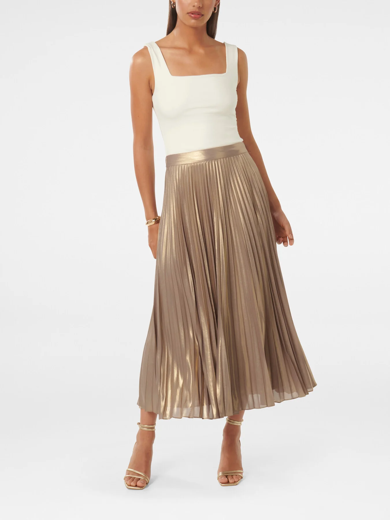 Estella Metallic Pleated Maxi Skirt - Image 2