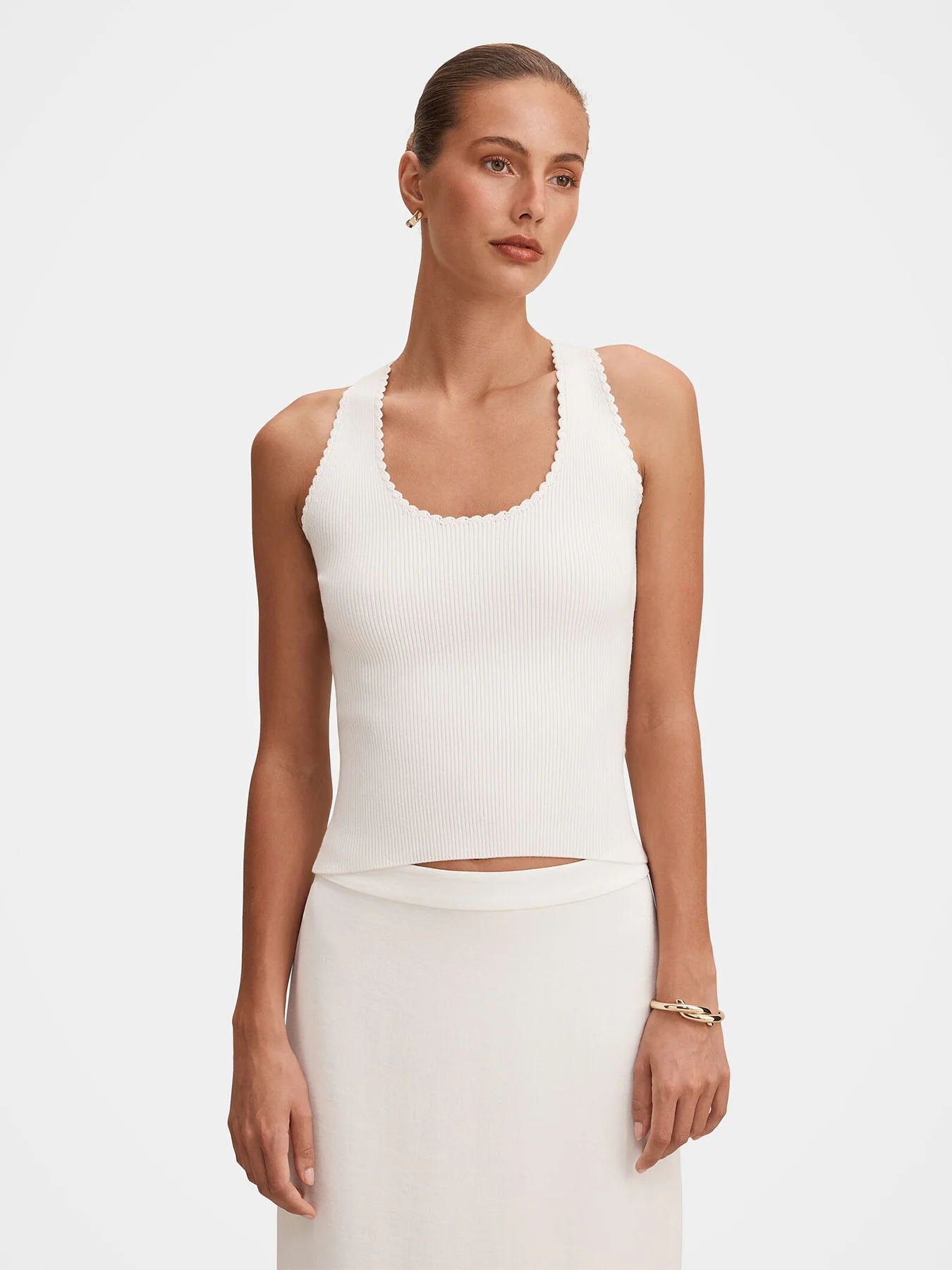 Bree Crochet Detail Knit Tank Top White - Image 4