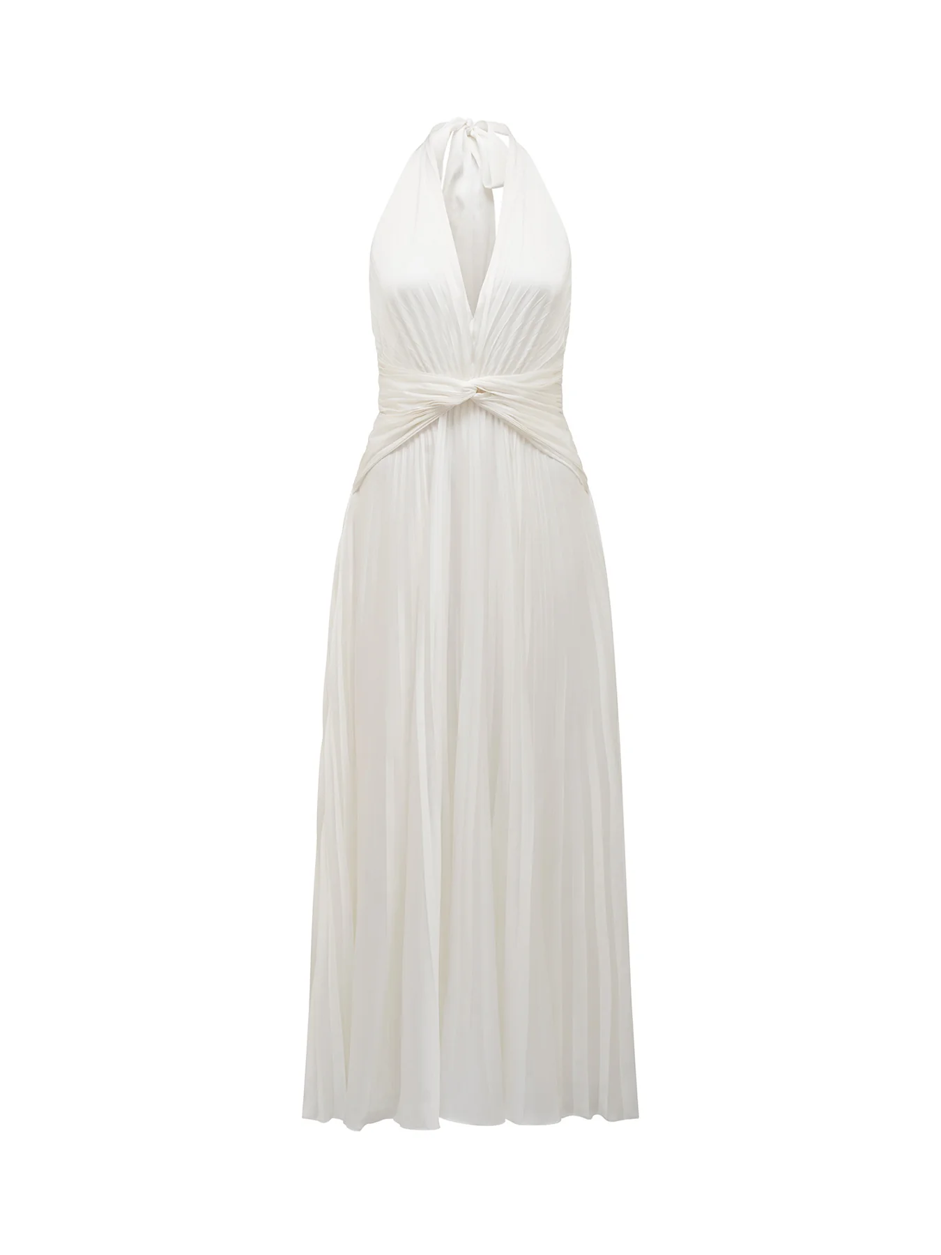 Natasha Pleated Satin Halter Neck Maxi Dress White