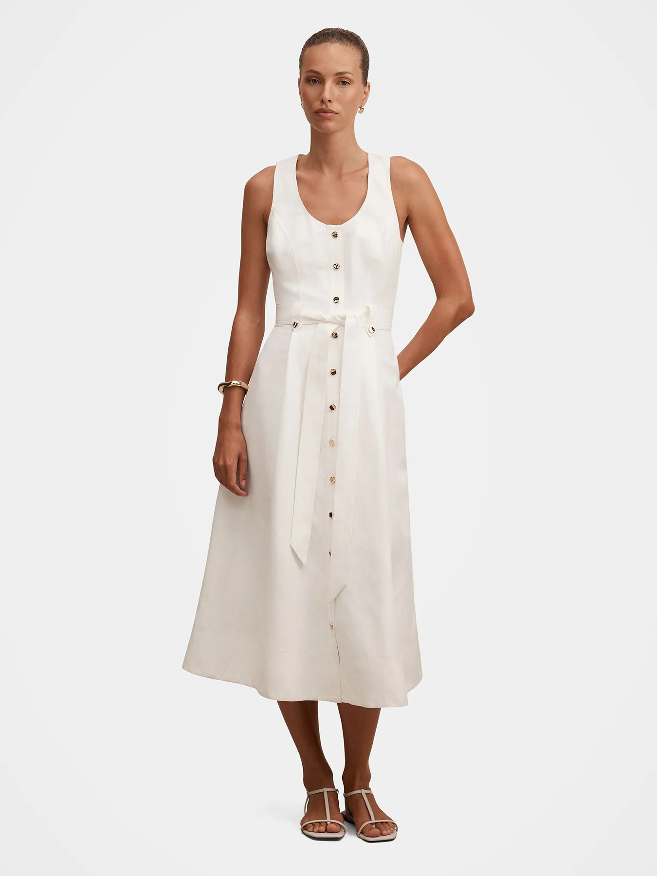 Priscilla Button-Down Midi Dress White - Image 2