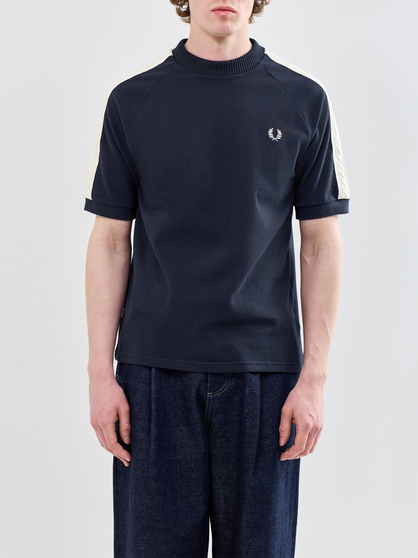Cable Taped T Shirt Navy - Image 4
