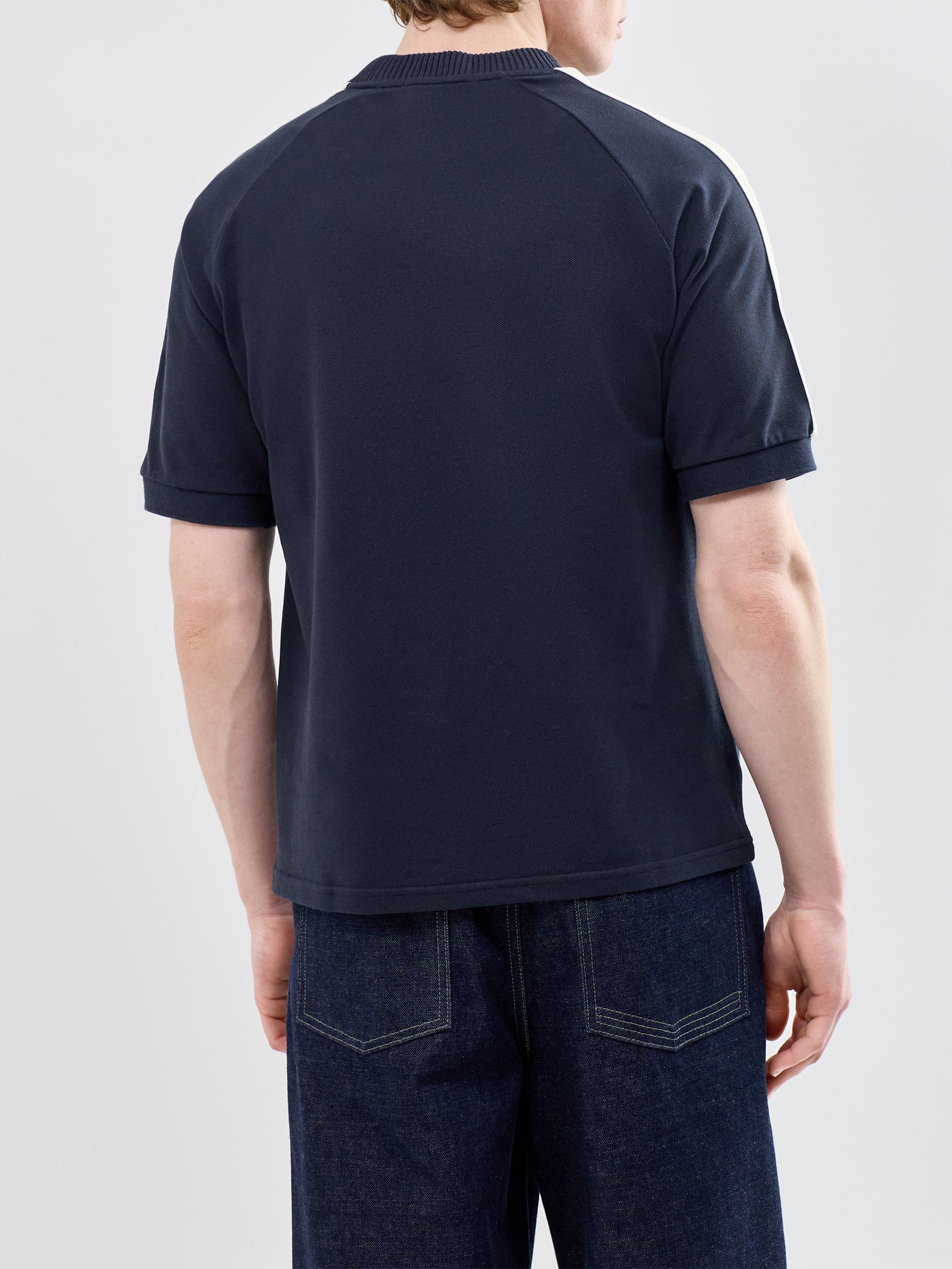 Cable Taped T Shirt Navy - Image 5