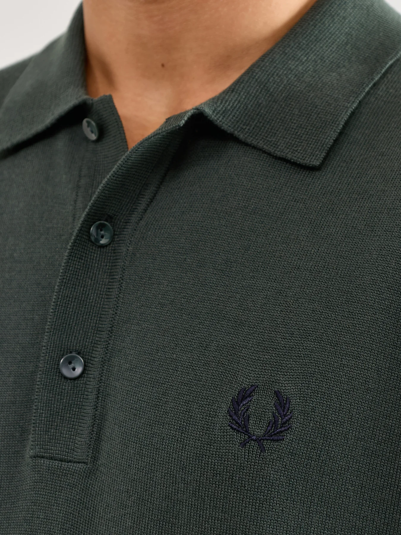 Classic Knitted Long Sleeve Polo Shirt Green - Image 3