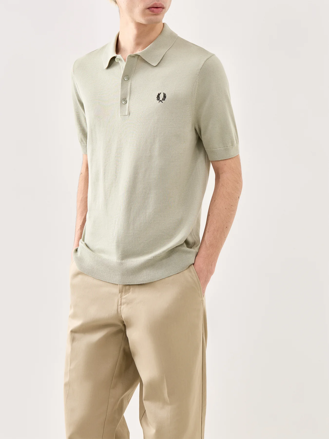 Cotton Knitted Polo Shirt Green - Image 4