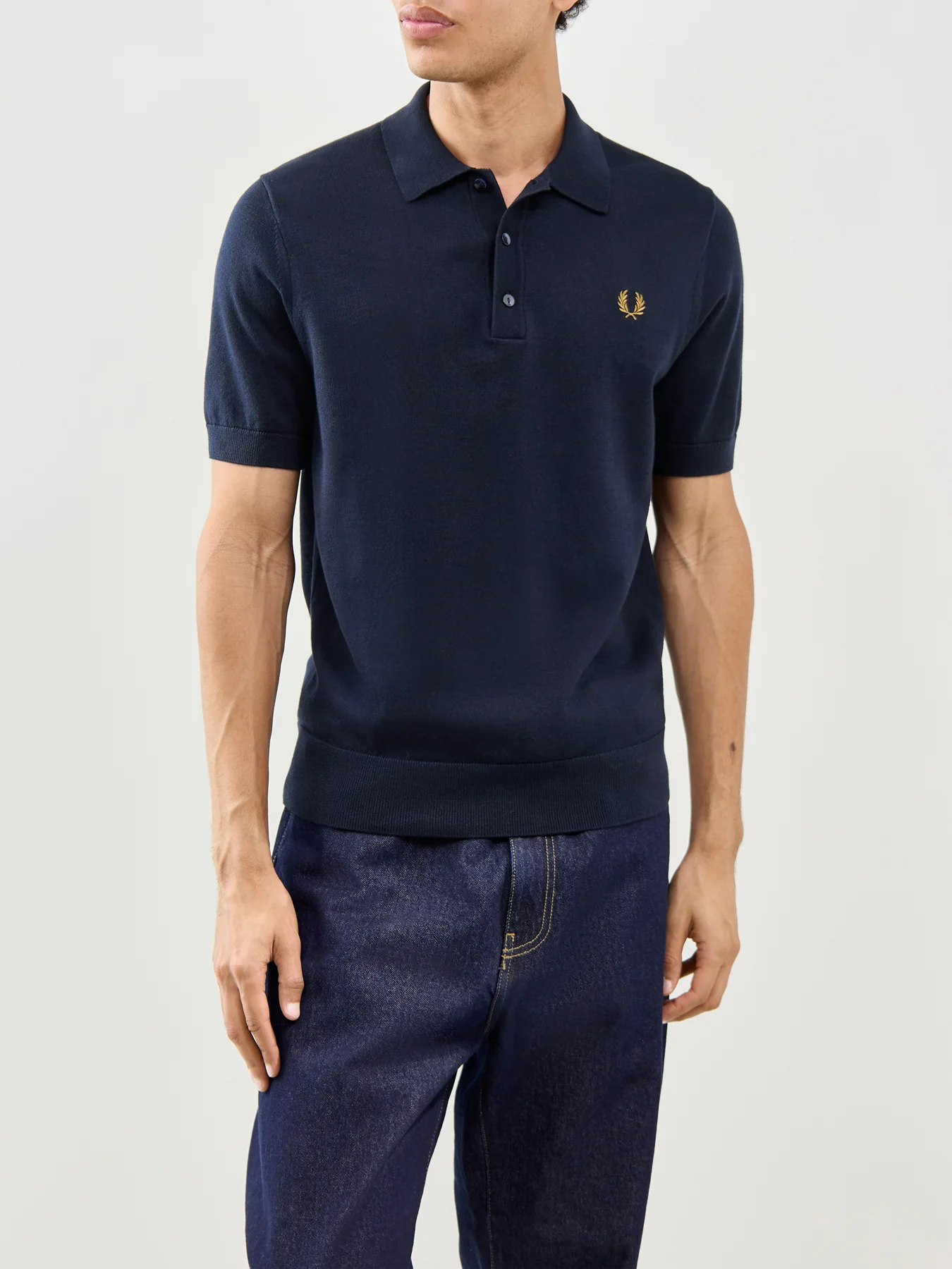 Cotton Knitted Polo Shirt Navy - Image 4