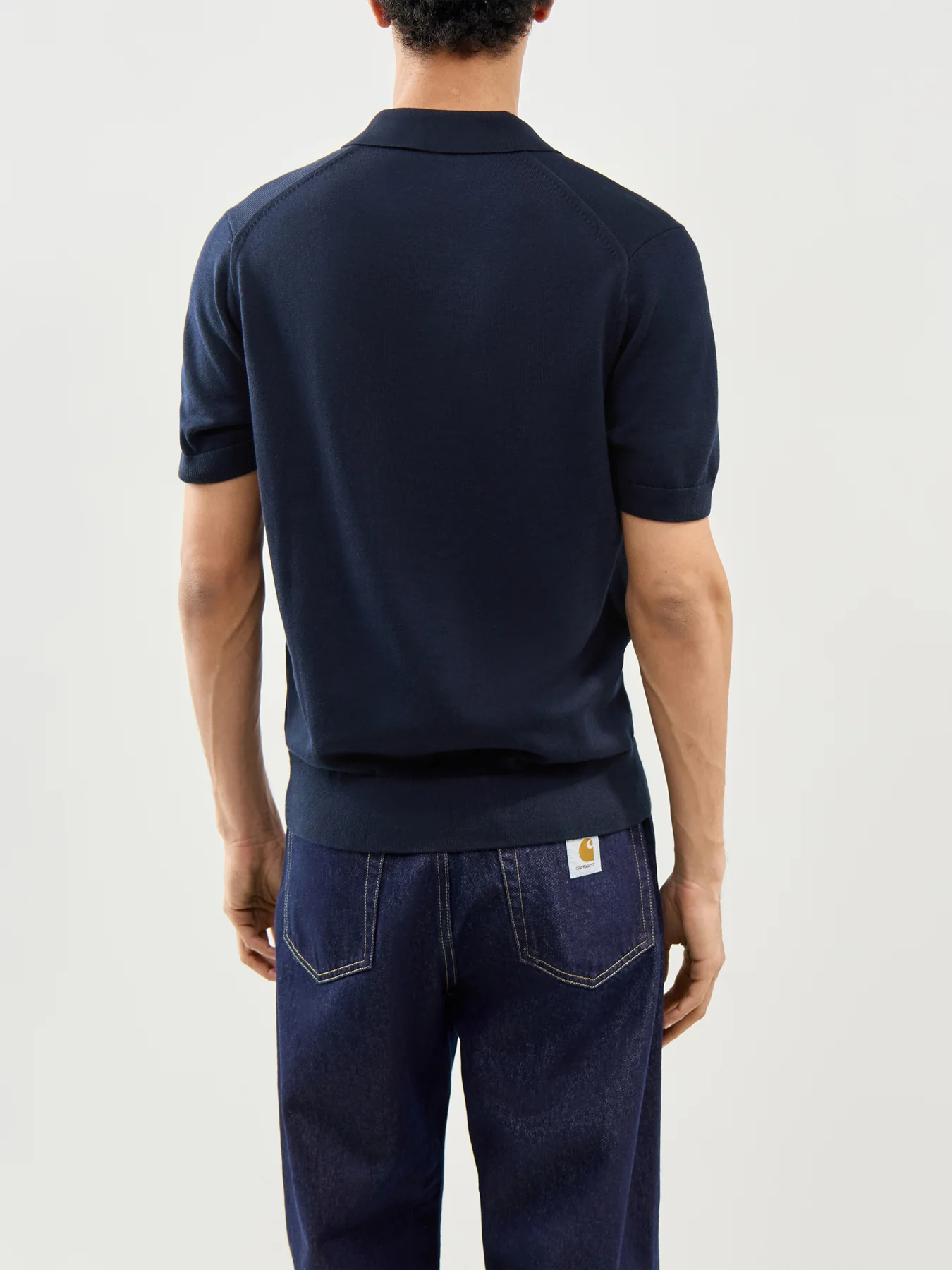 Cotton Knitted Polo Shirt Navy - Image 5