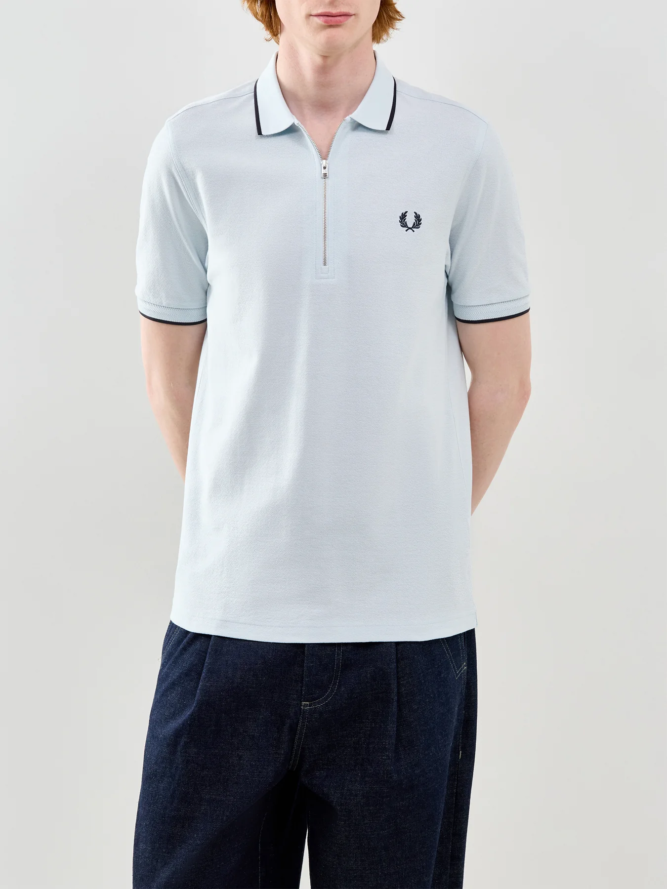 Crepe Pique Polo Shirt Blue - Image 3