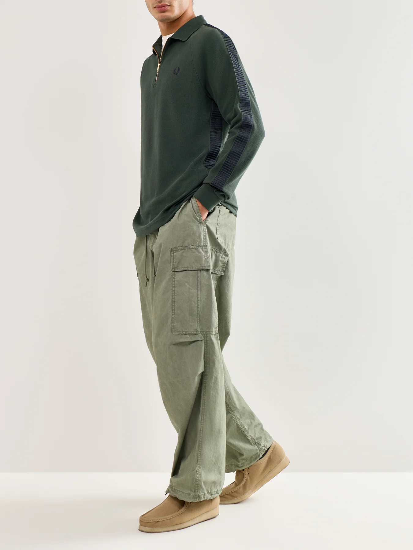 Dash Taped Zip Neck Polo Shirt Green - Image 2