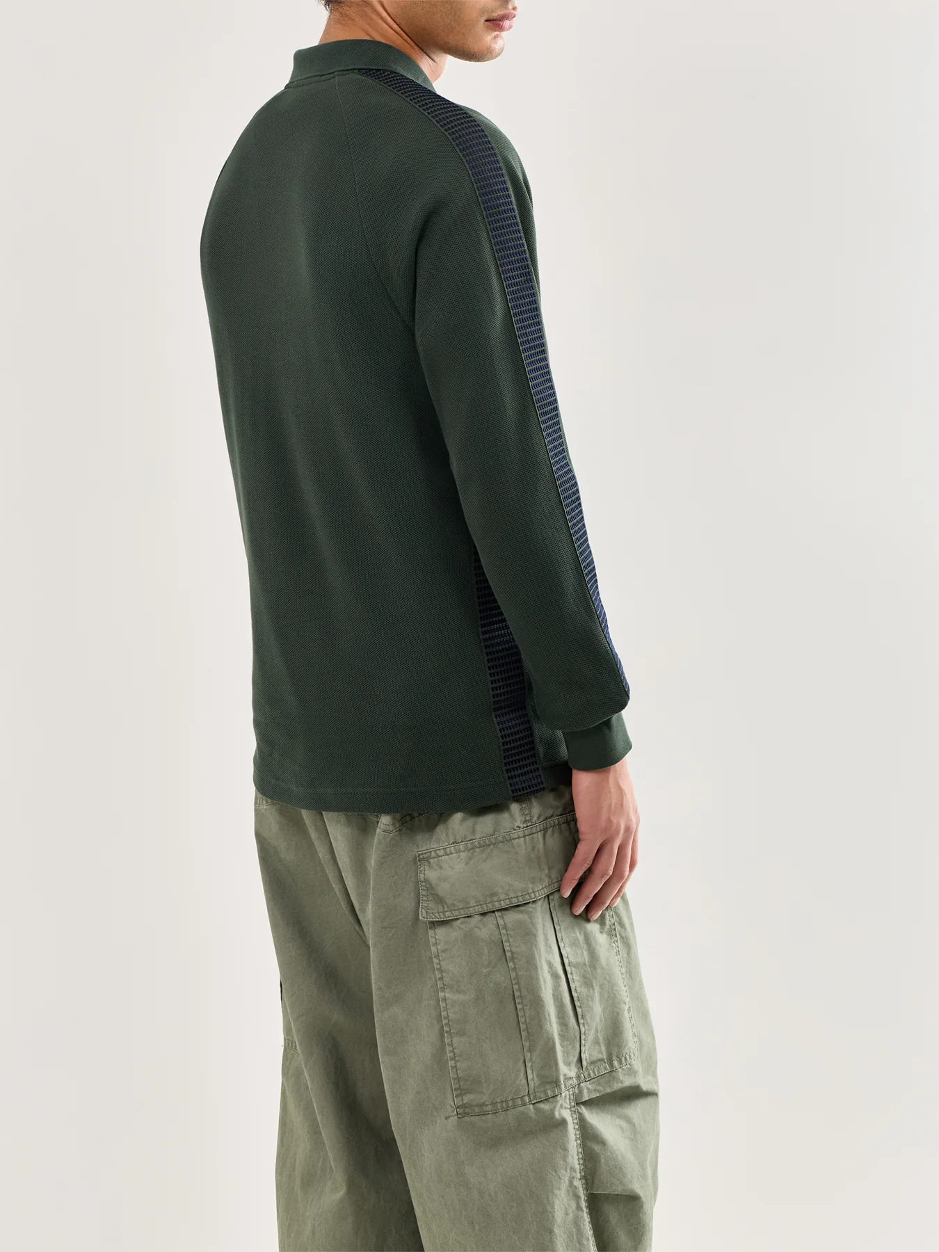Dash Taped Zip Neck Polo Shirt Green - Image 5