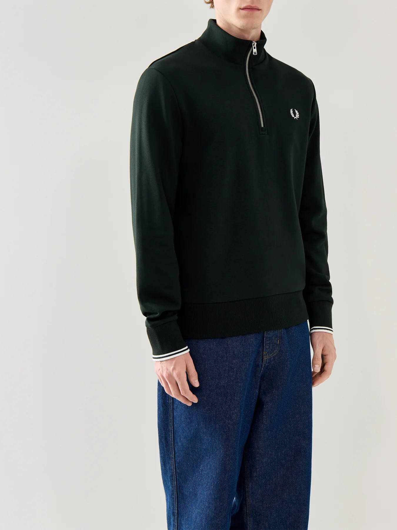 Half Zip Cotton Sweatshirt Black - Image 4