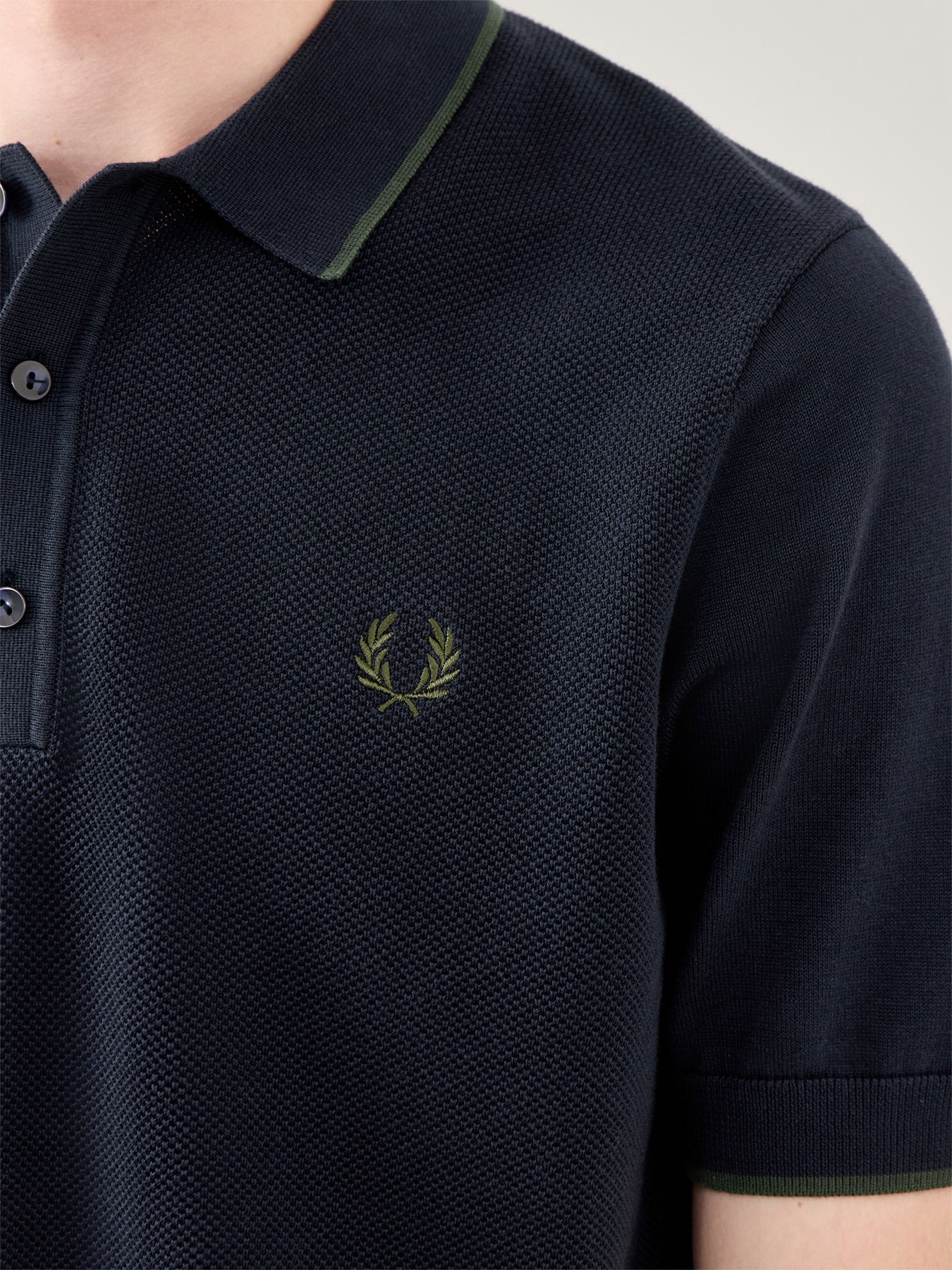 Pique Stitch Knitted Polo Navy - Image 3