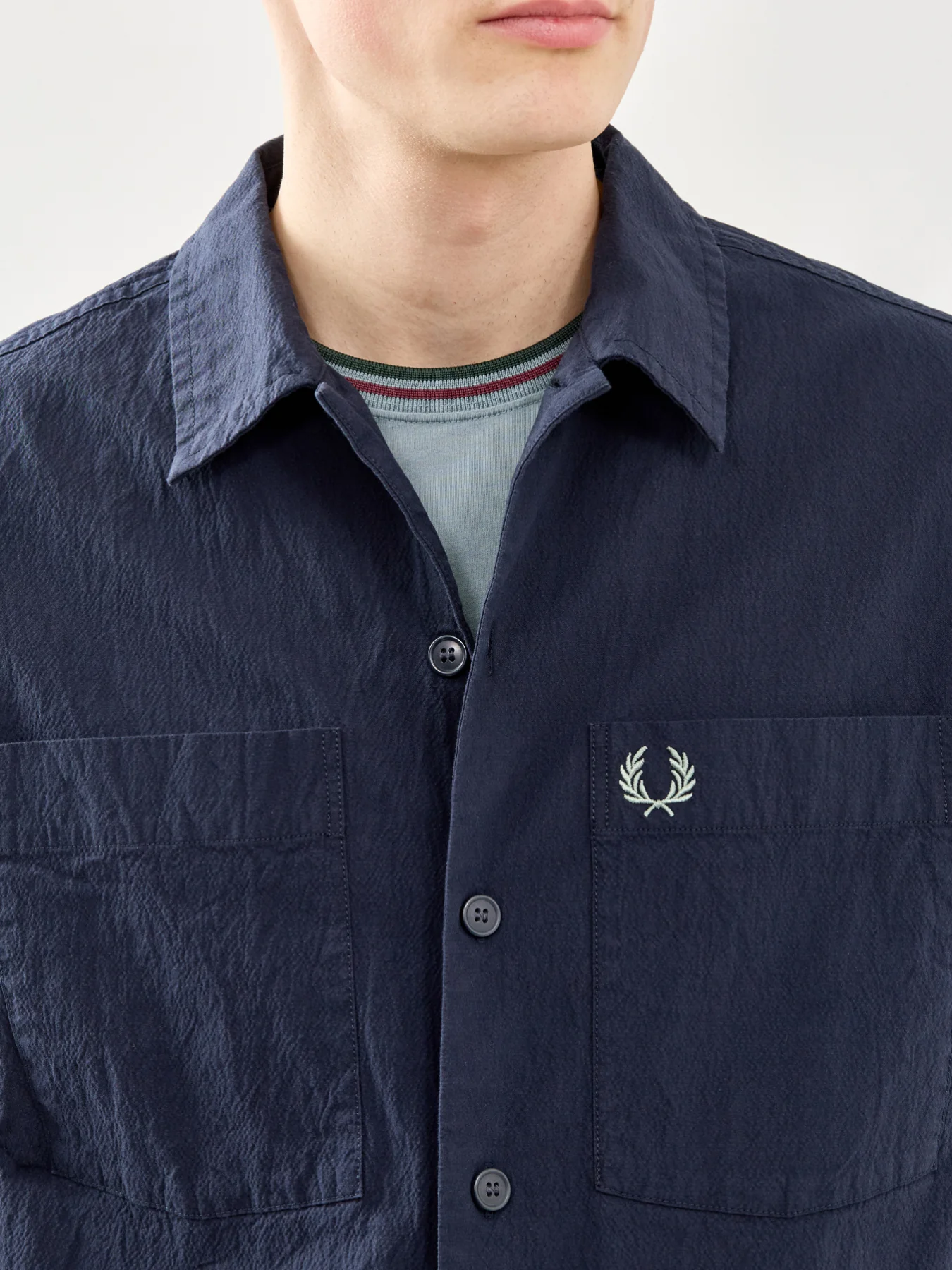 Seersucker Overshirt Navy - Image 3