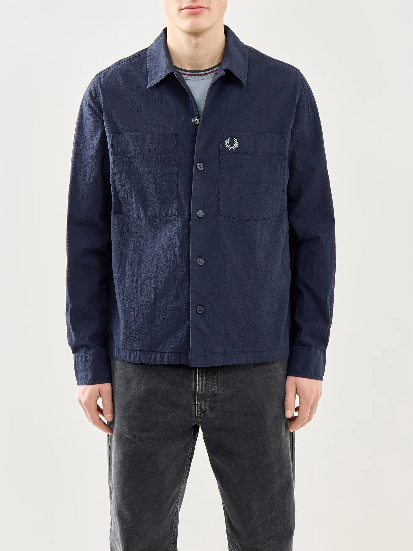 Seersucker Overshirt Navy - Image 4