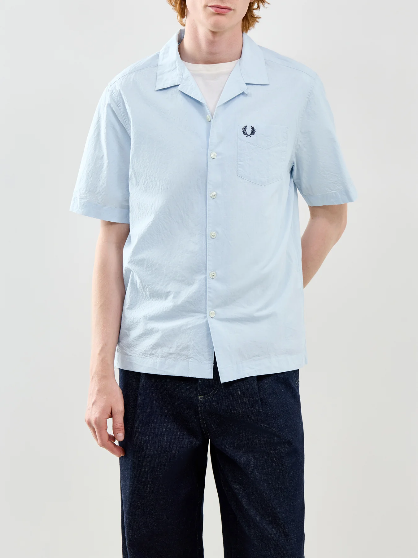 Seersucker Revere Collar Shirt Blue - Image 4