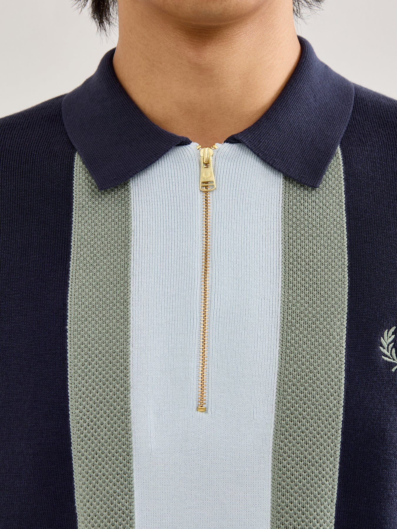Textured Stripe Knitted Zip Polo - Image 3