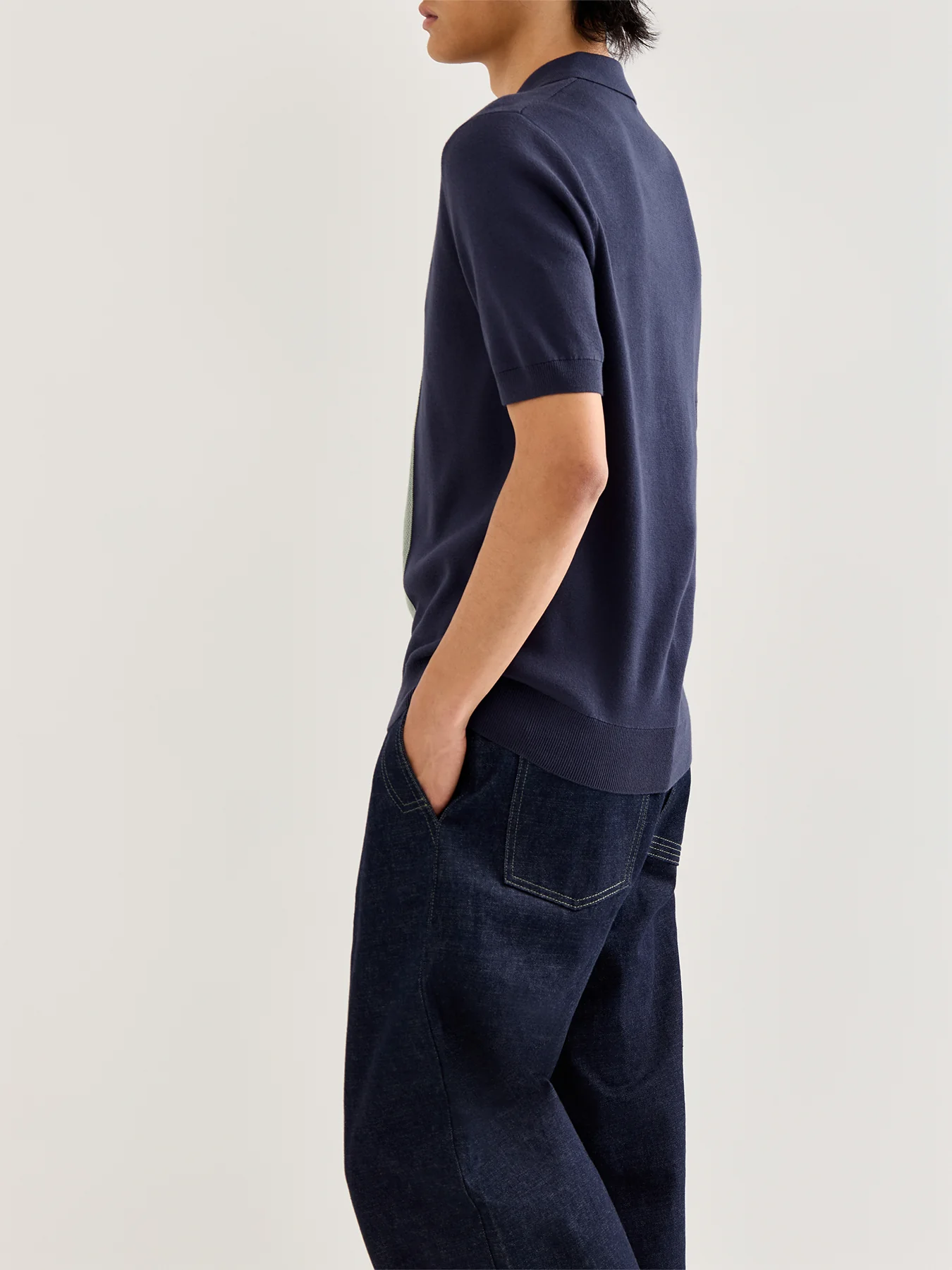 Textured Stripe Knitted Zip Polo - Image 5