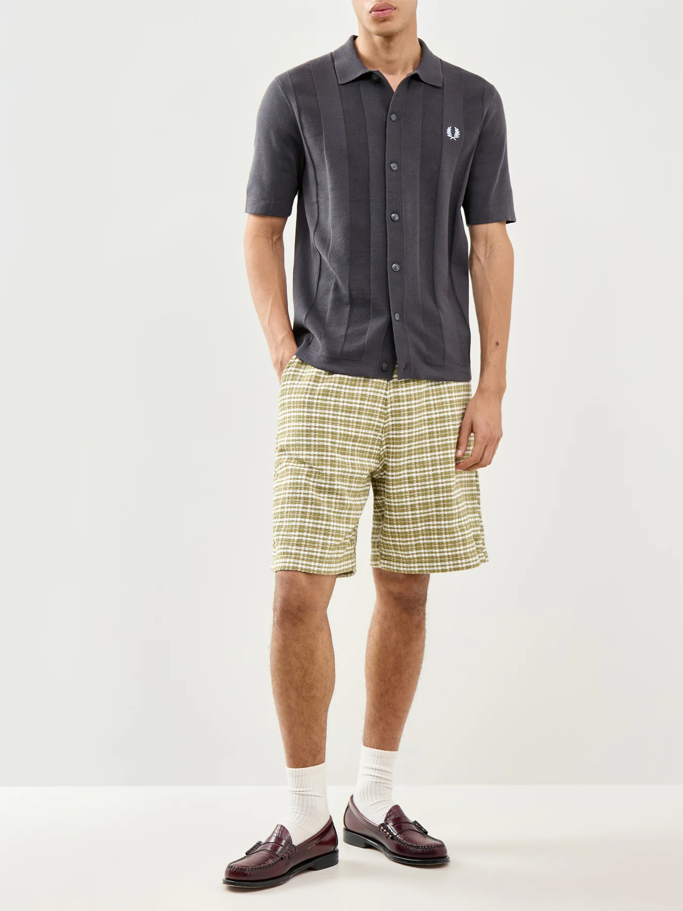 Tonal Vertical Stripe Knitted Shirt Grey - Image 2