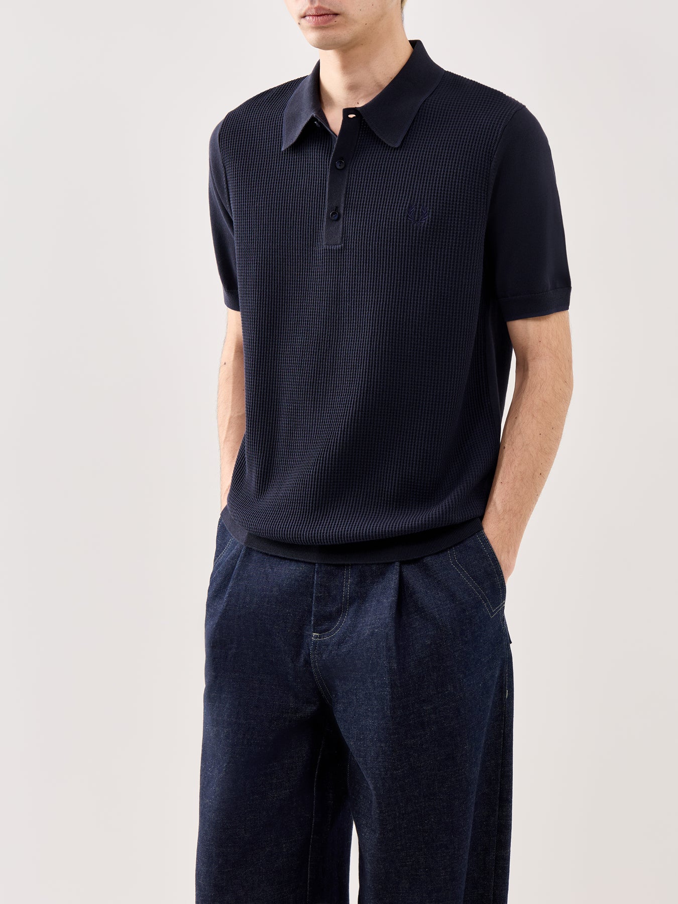 Tonic Waffle Knitted Polo Navy - Image 4