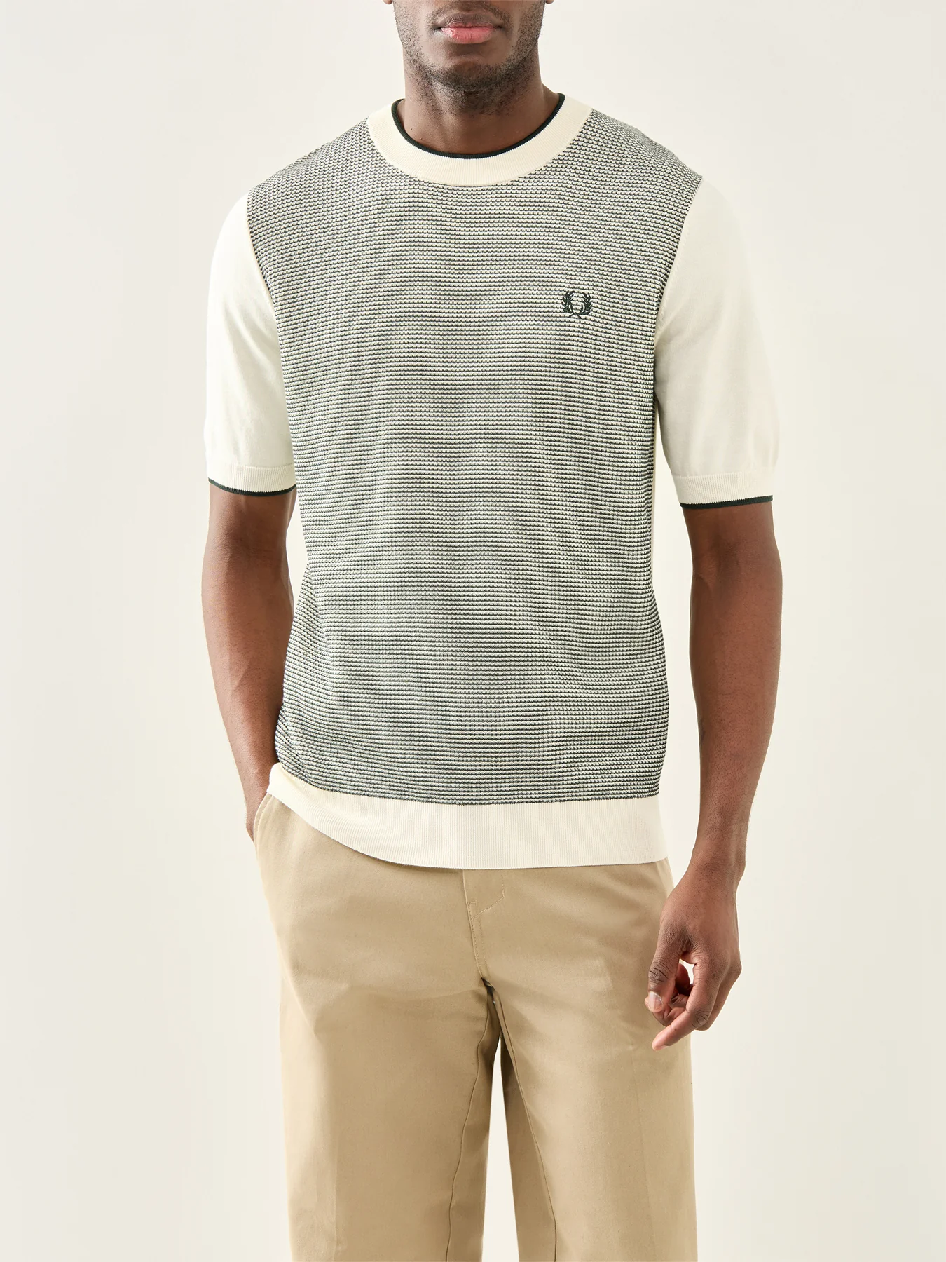 Waffle Knit T-Shirt Cream - Image 4