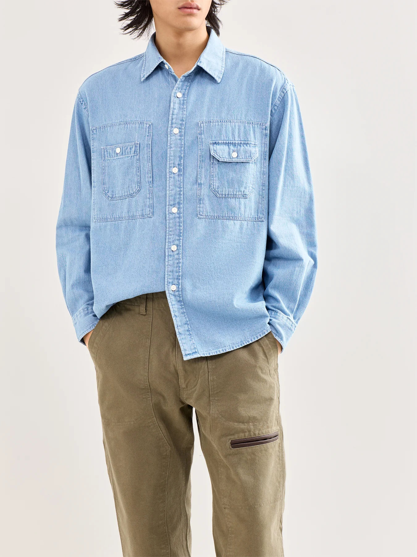 Bleach Denim Utility Shirt Blue - Image 4