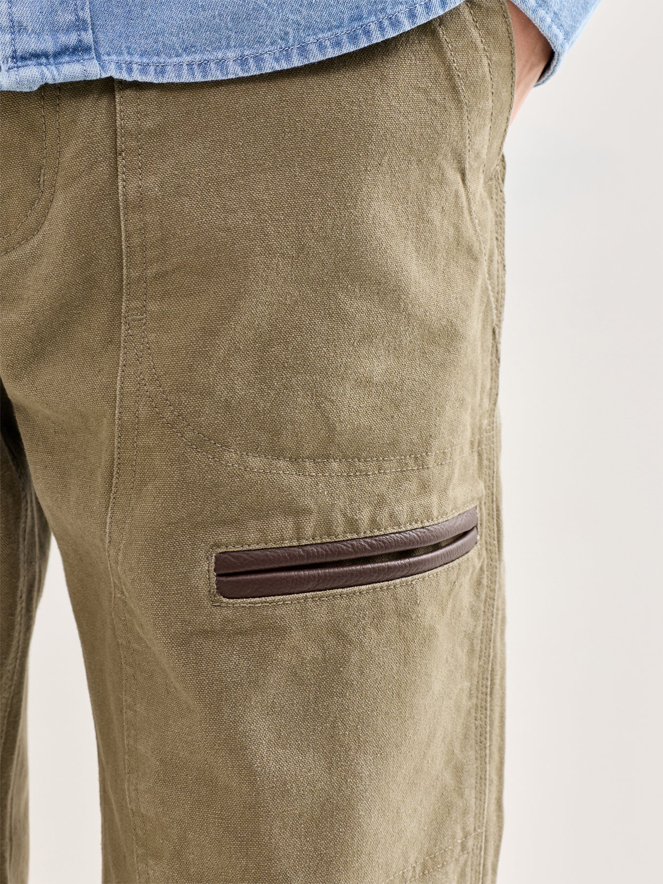 Heavy Canvas Destroyed Double Knee Pants Olive - Image 3