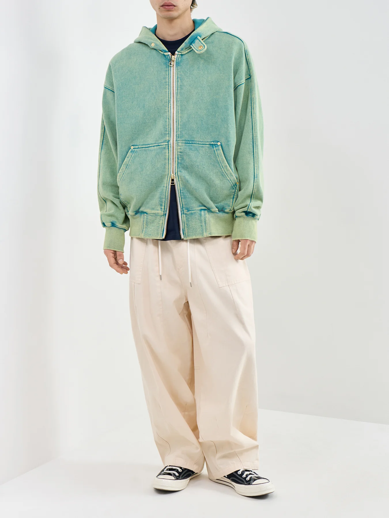 Vintage Dyeing Zip Parka Blue - Image 2