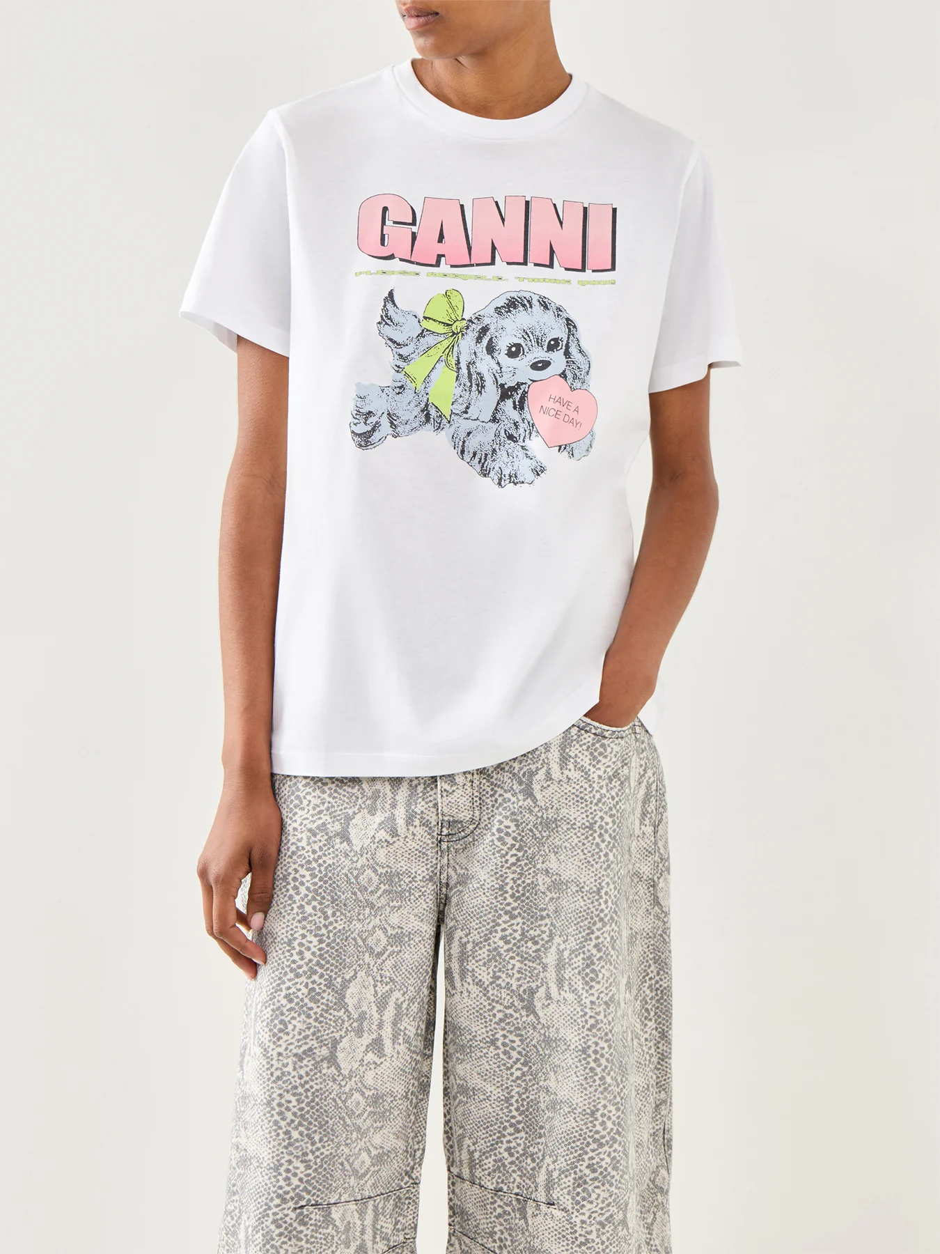 Basic Cotton Jersey Neon Puppy  T-Shirt White - Image 4